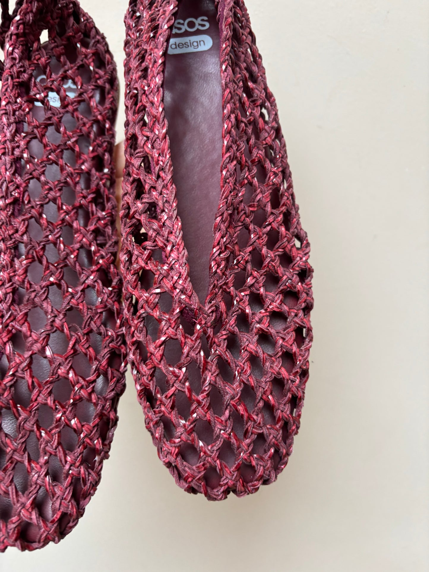 Burgundy woven flats size 38 UK5