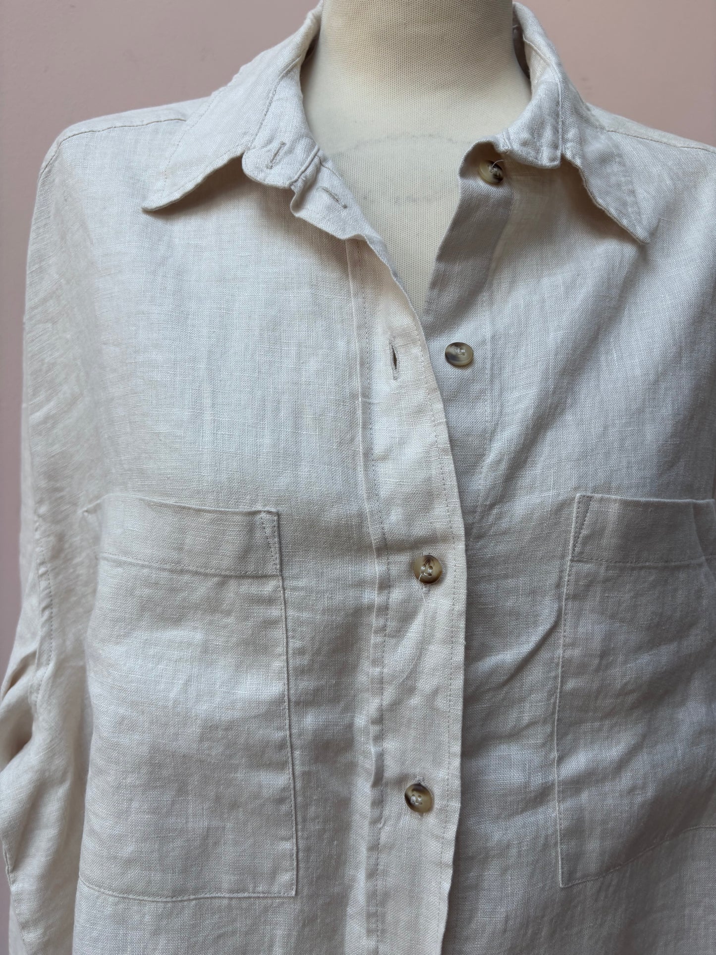 Beige cropped 100% linen shirt size 12/14