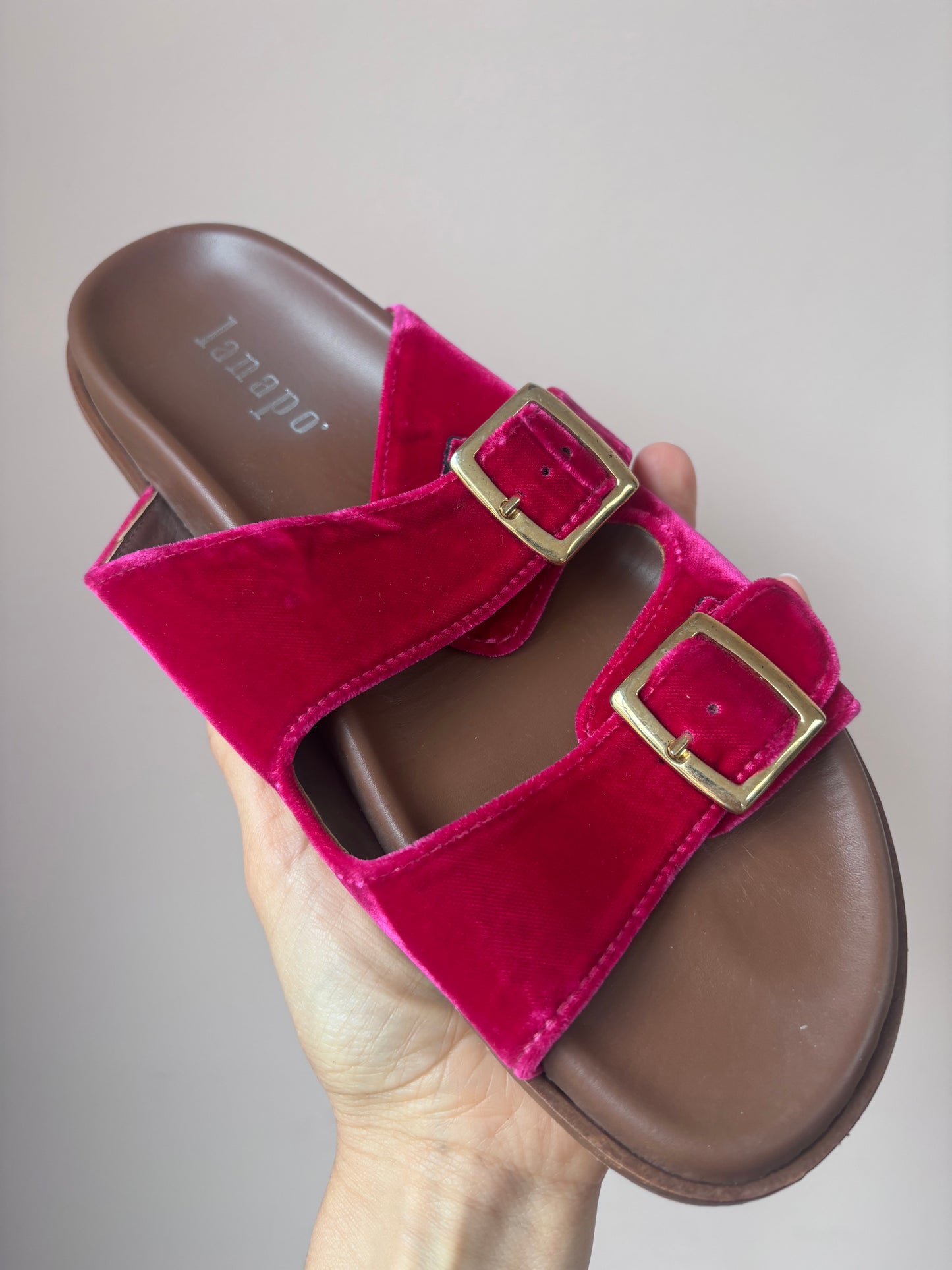 Pink velvet Lanapo sandals size UK5