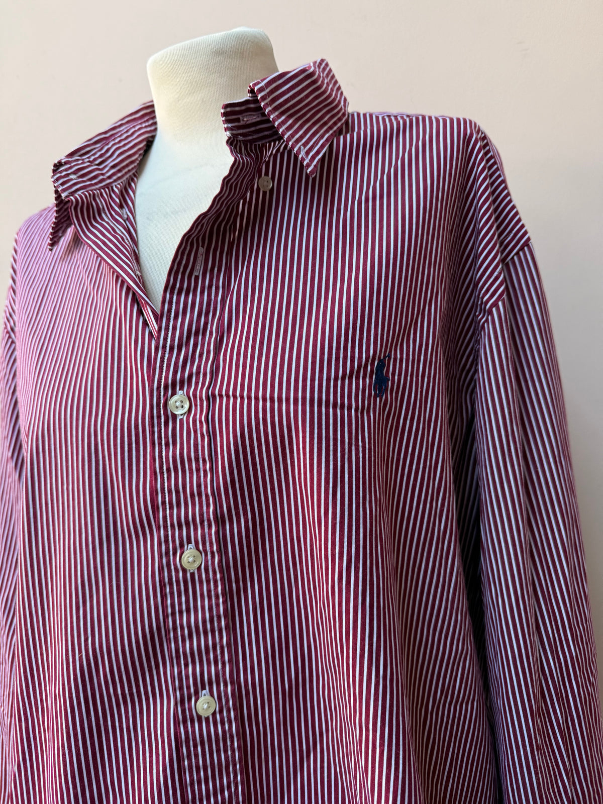 Ralph Lauren maroon white striped shirt size XL