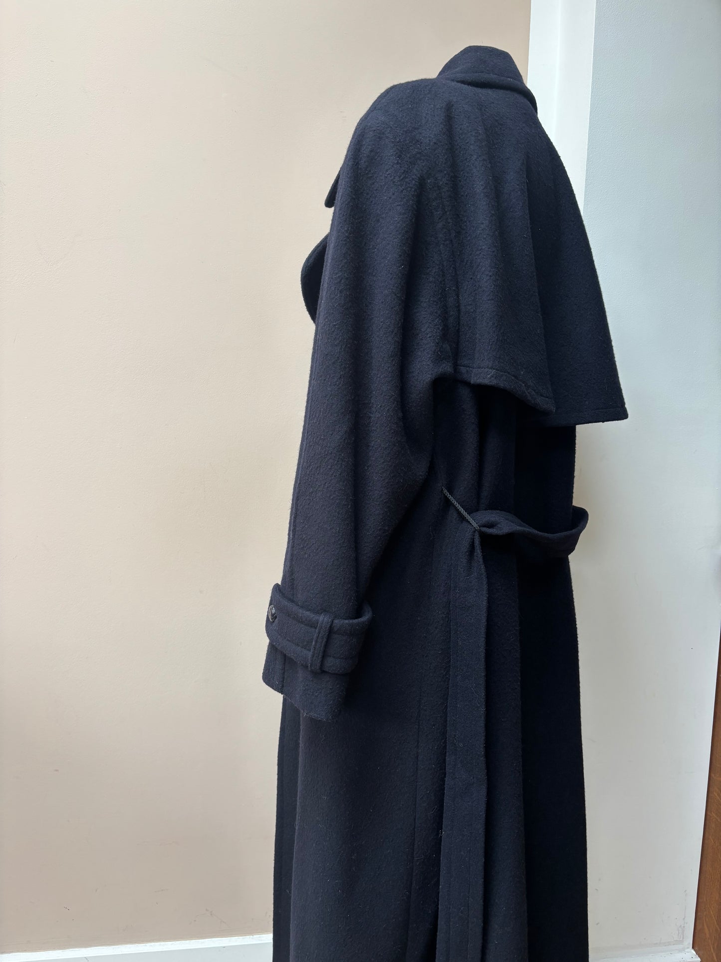 Wool cashmere mix dark navy blue long coat 12-16