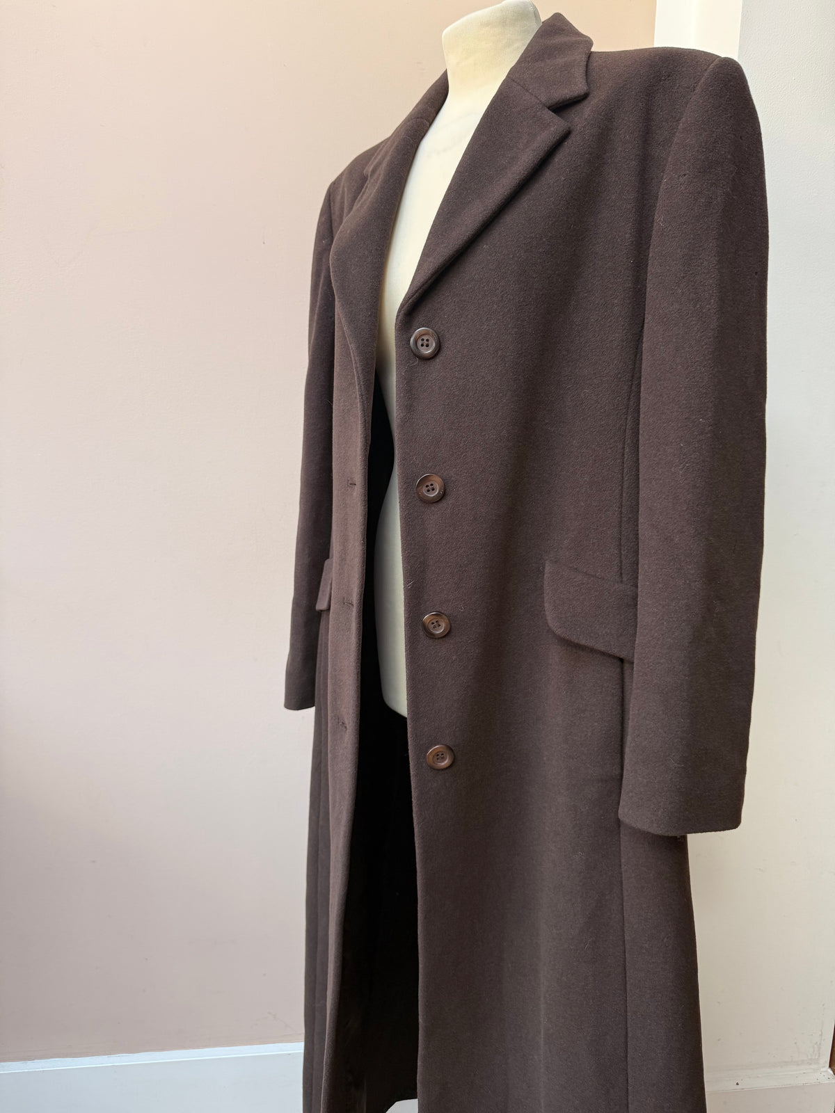 Vintage chocolate brown wool long coat size 12