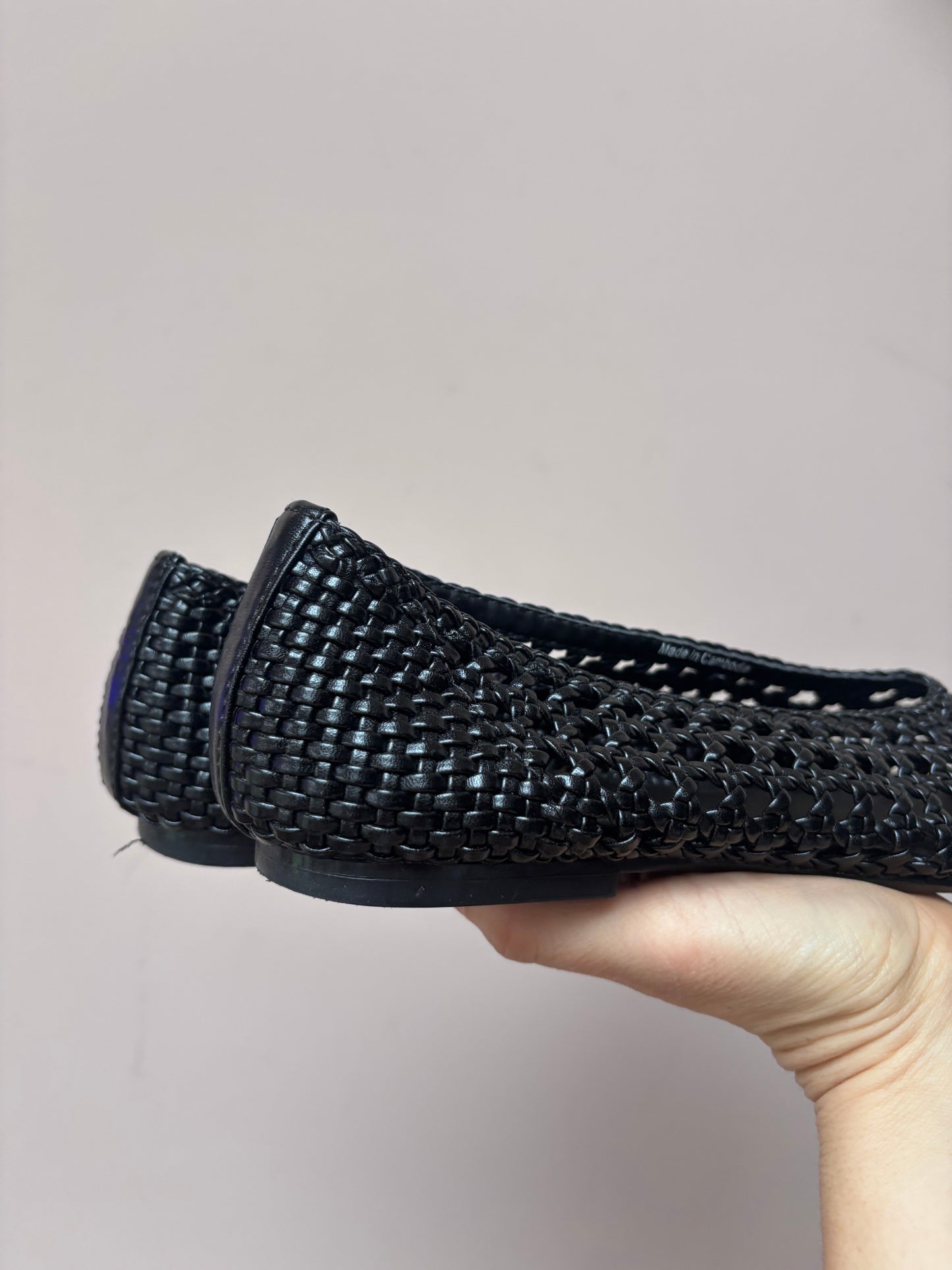Black woven flats size 5
