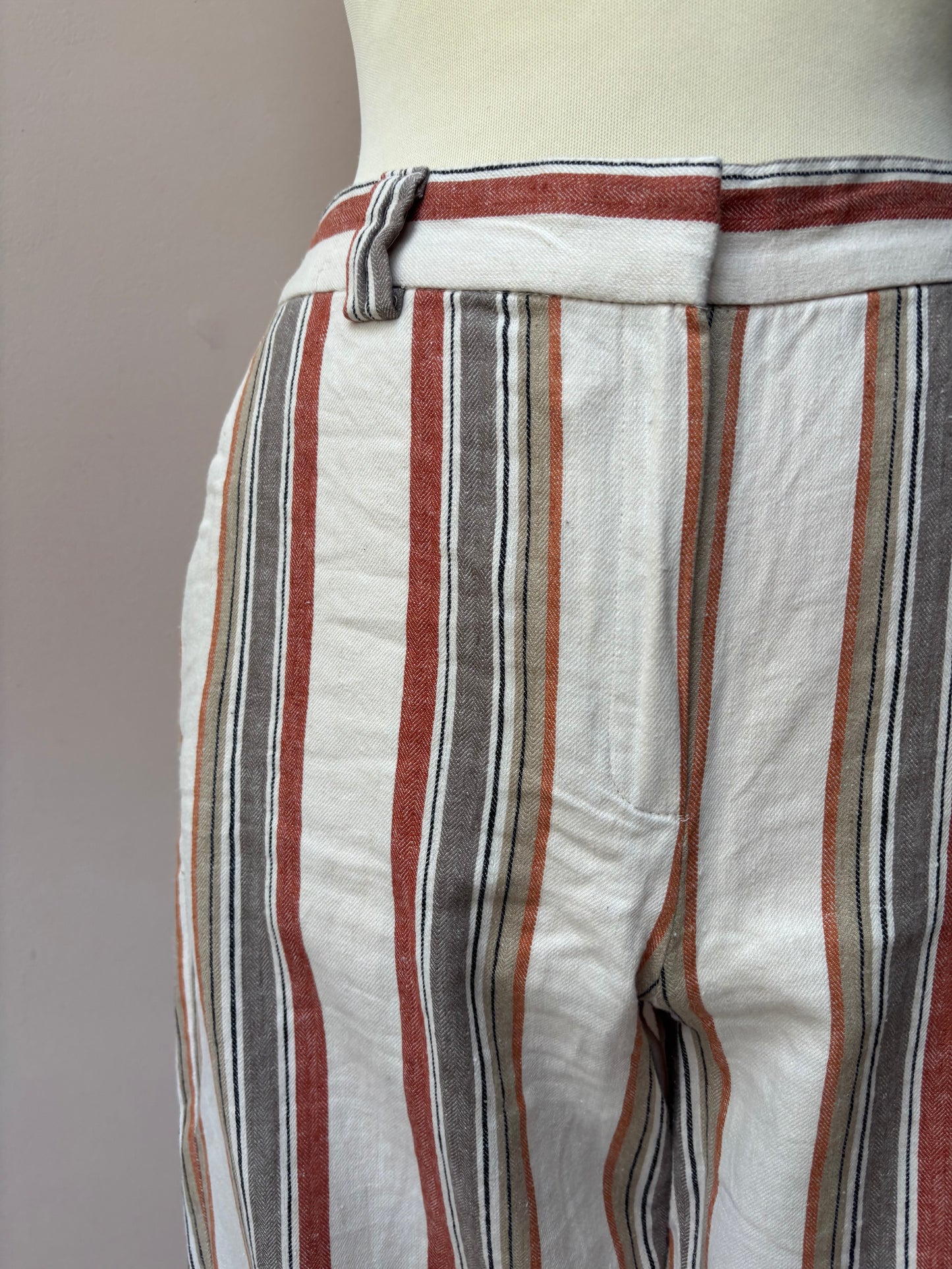 Cotton linen mix striped trousers size 10/12