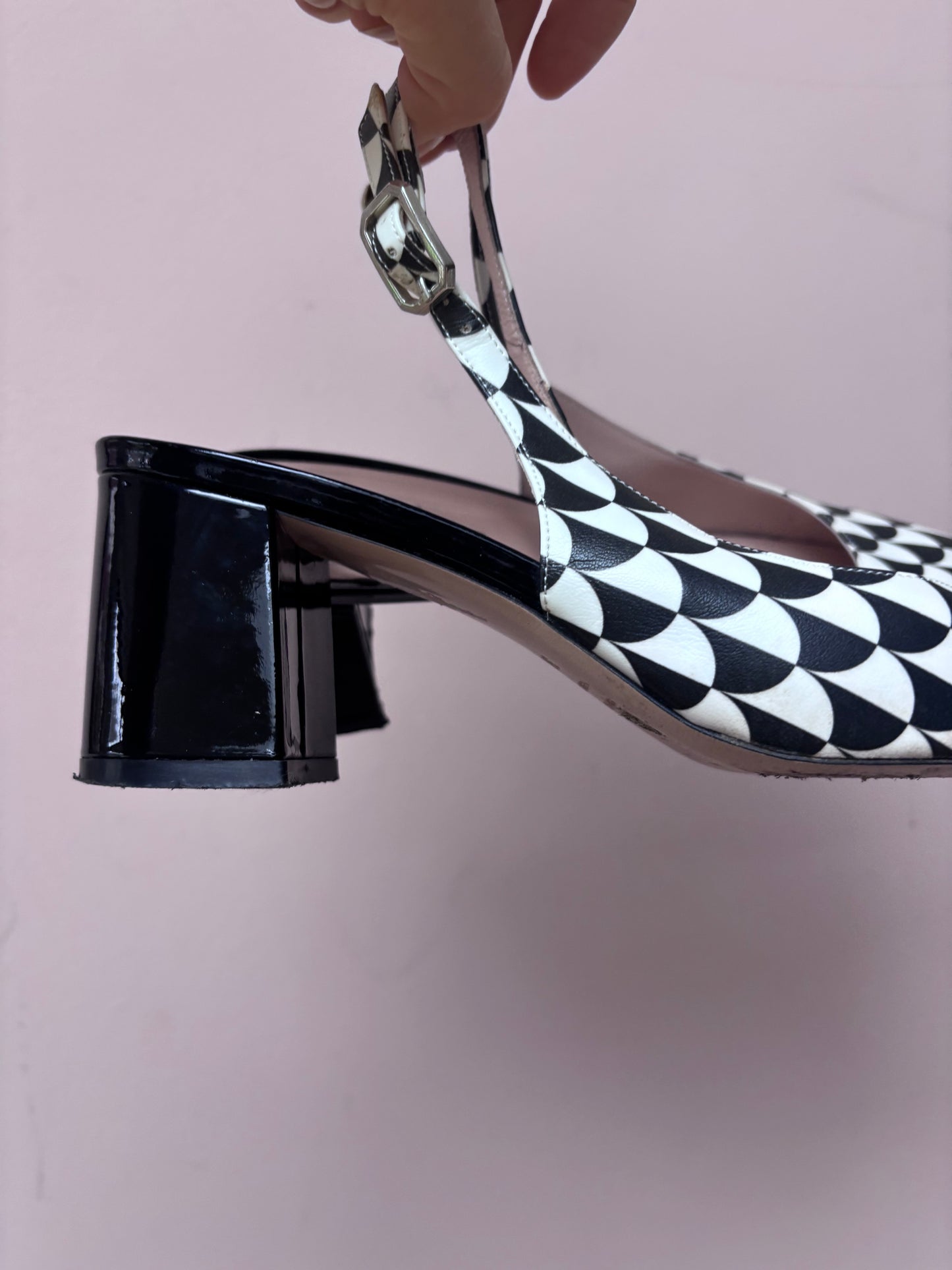 Black white leather heels size 5