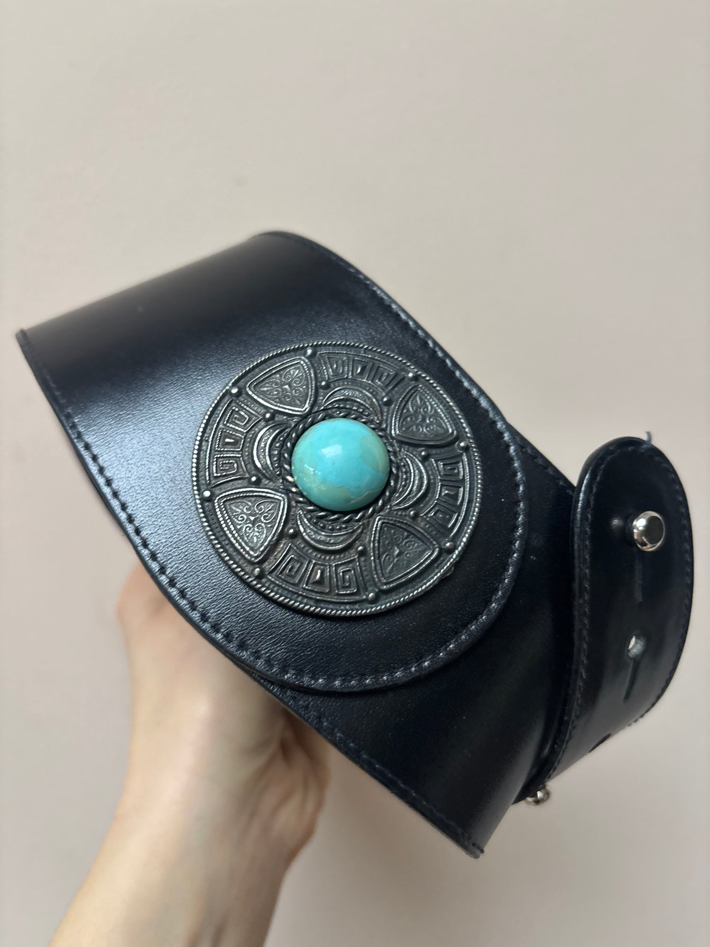 Vintage black leather waist belt size Small