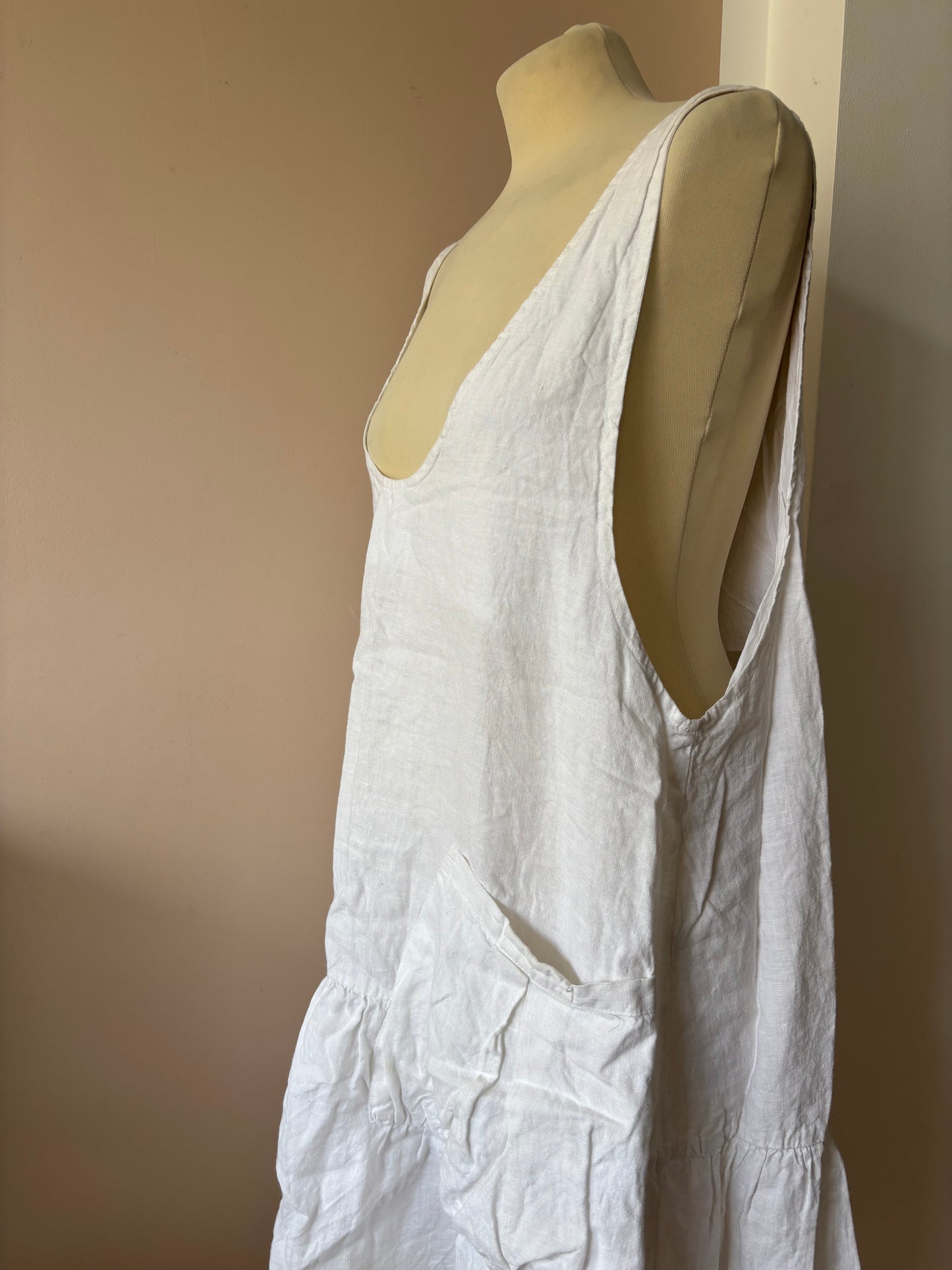 White 100% linen tunic dress size Large