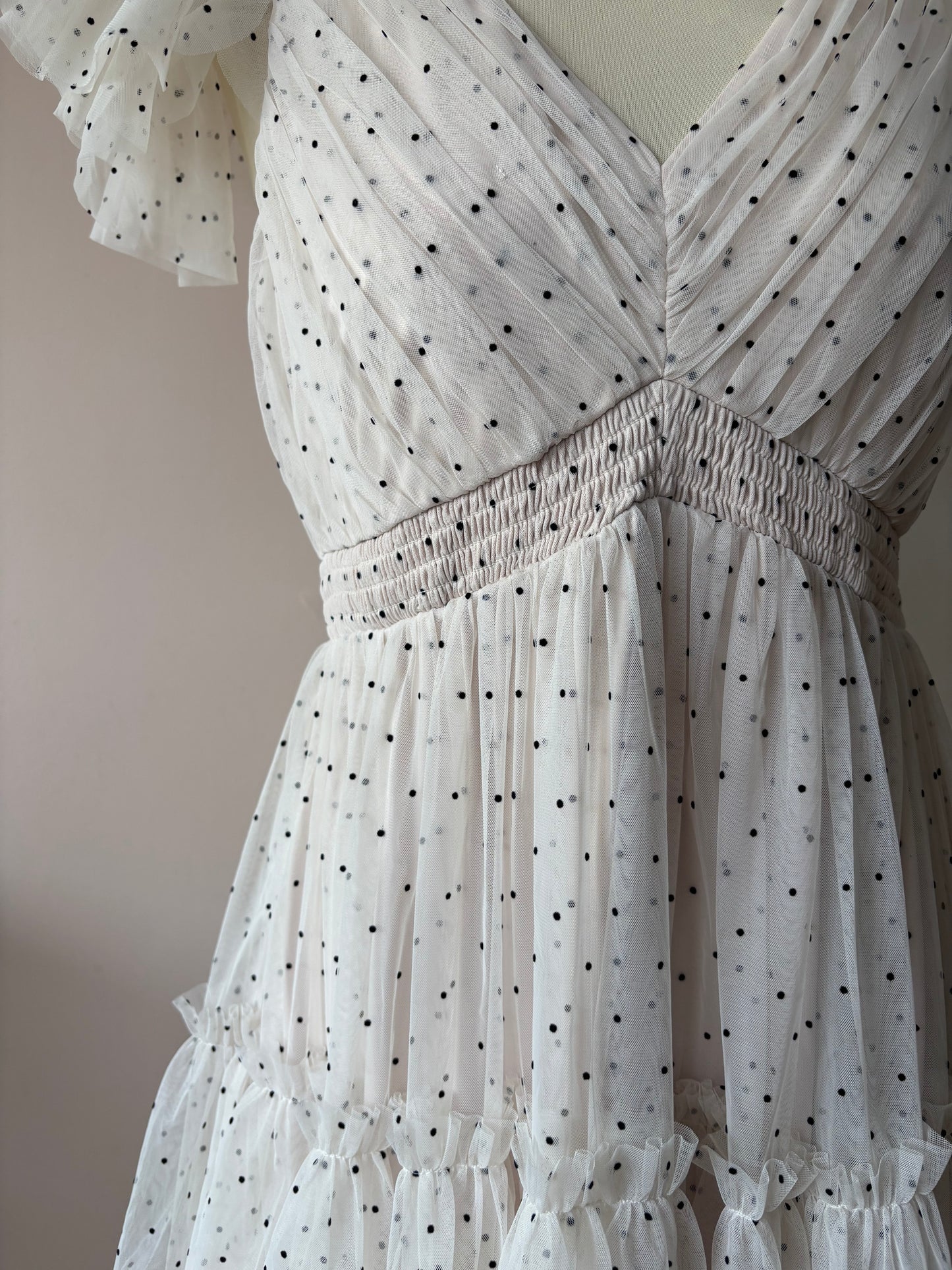 Polka dot layered frill shoulder dress BNWT size 12