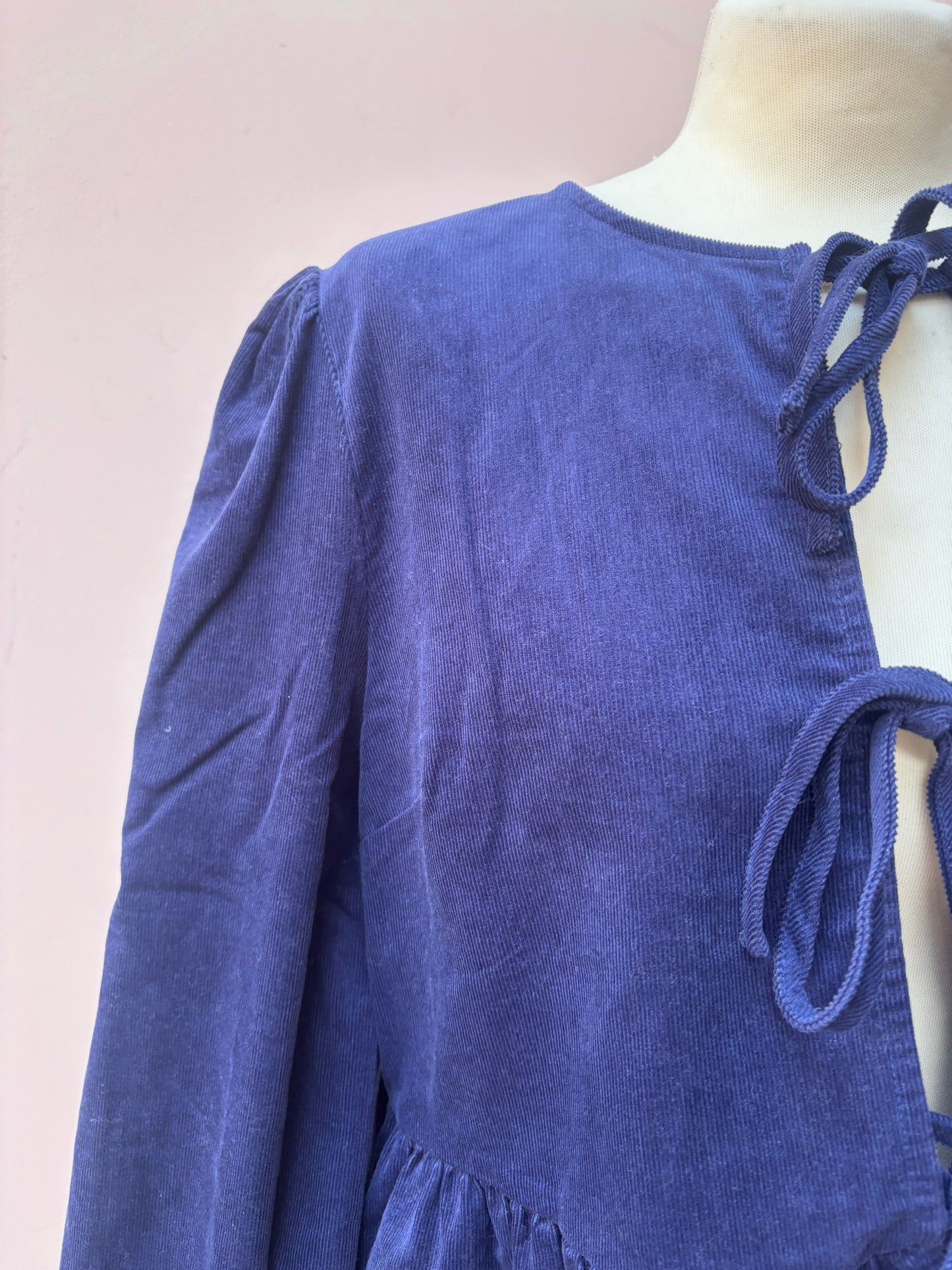 Navy tie front 100% cotton cord top size 14 BNWT