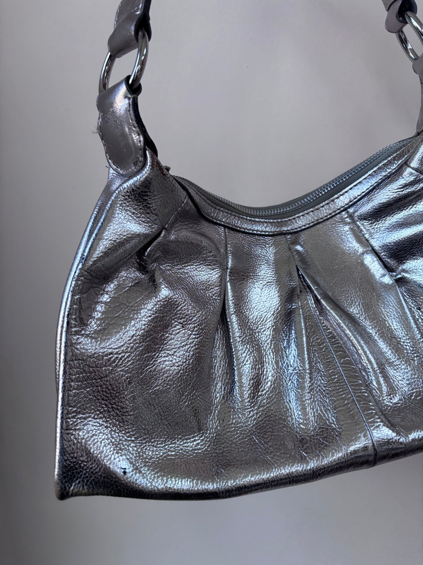 Silver leather handbag