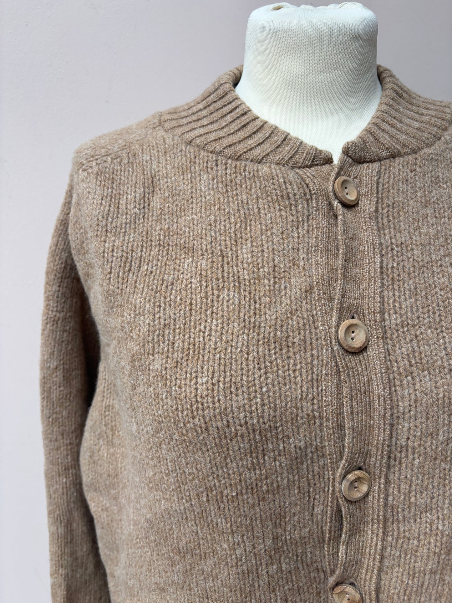 Brown 100% wool bomber style jacket size 12-16