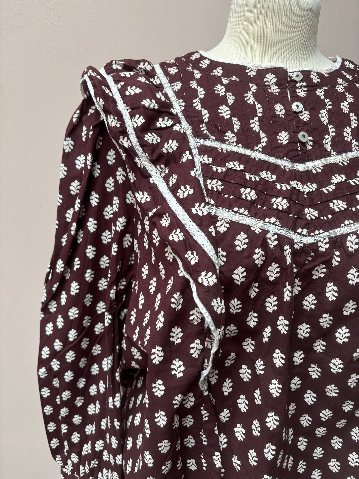 Brown frill 100% cotton blouse size 14/16