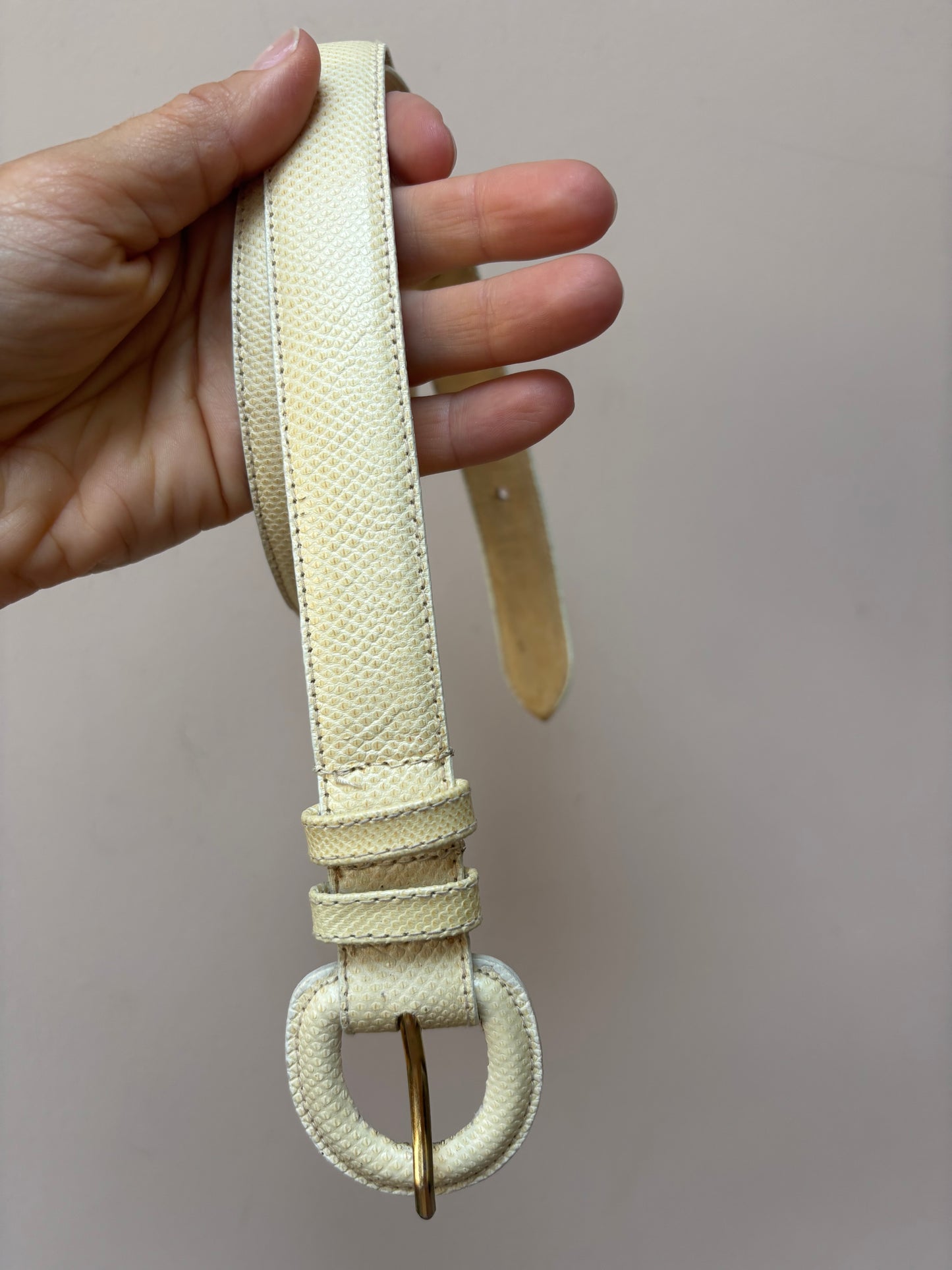 Vintage cream leather waist belt size small