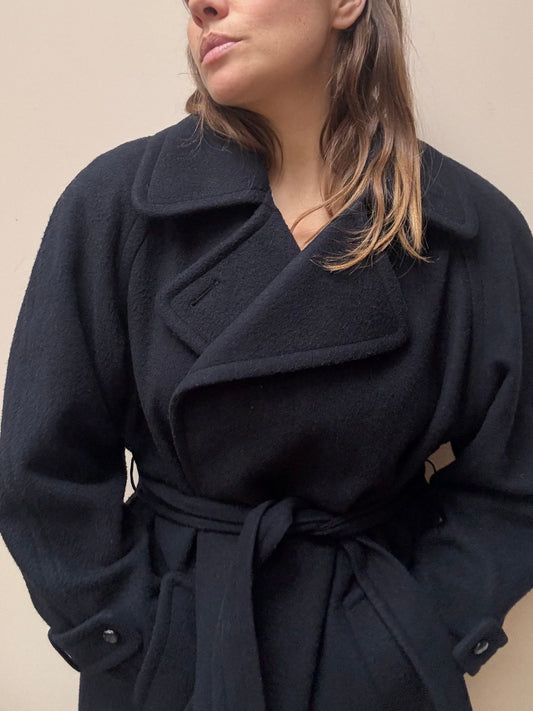 Wool cashmere mix dark navy blue long coat 12-16
