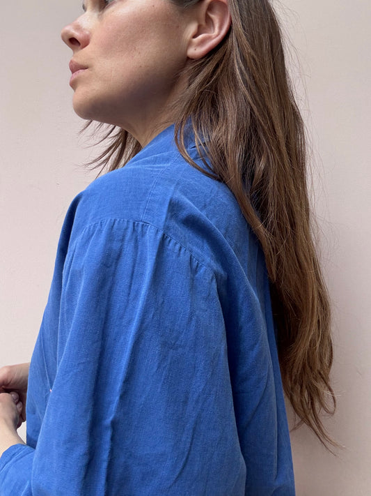 Vintage blue cotton shirt flower embroidery size 10/12