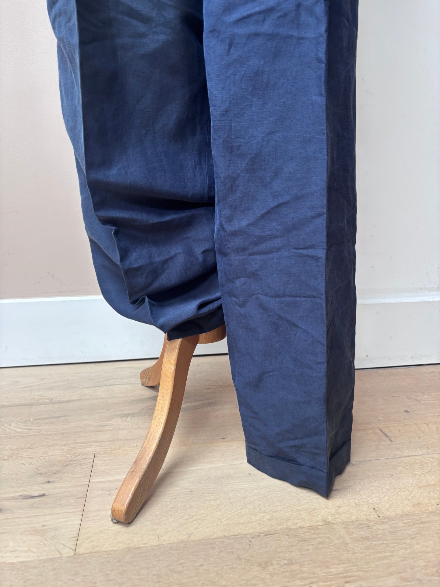 Vintage blue linen and silk mix tapered trousers size 14/16