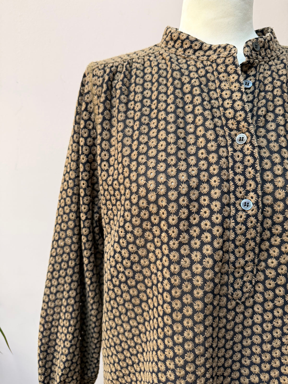 Gold black embroidered blouse size 12