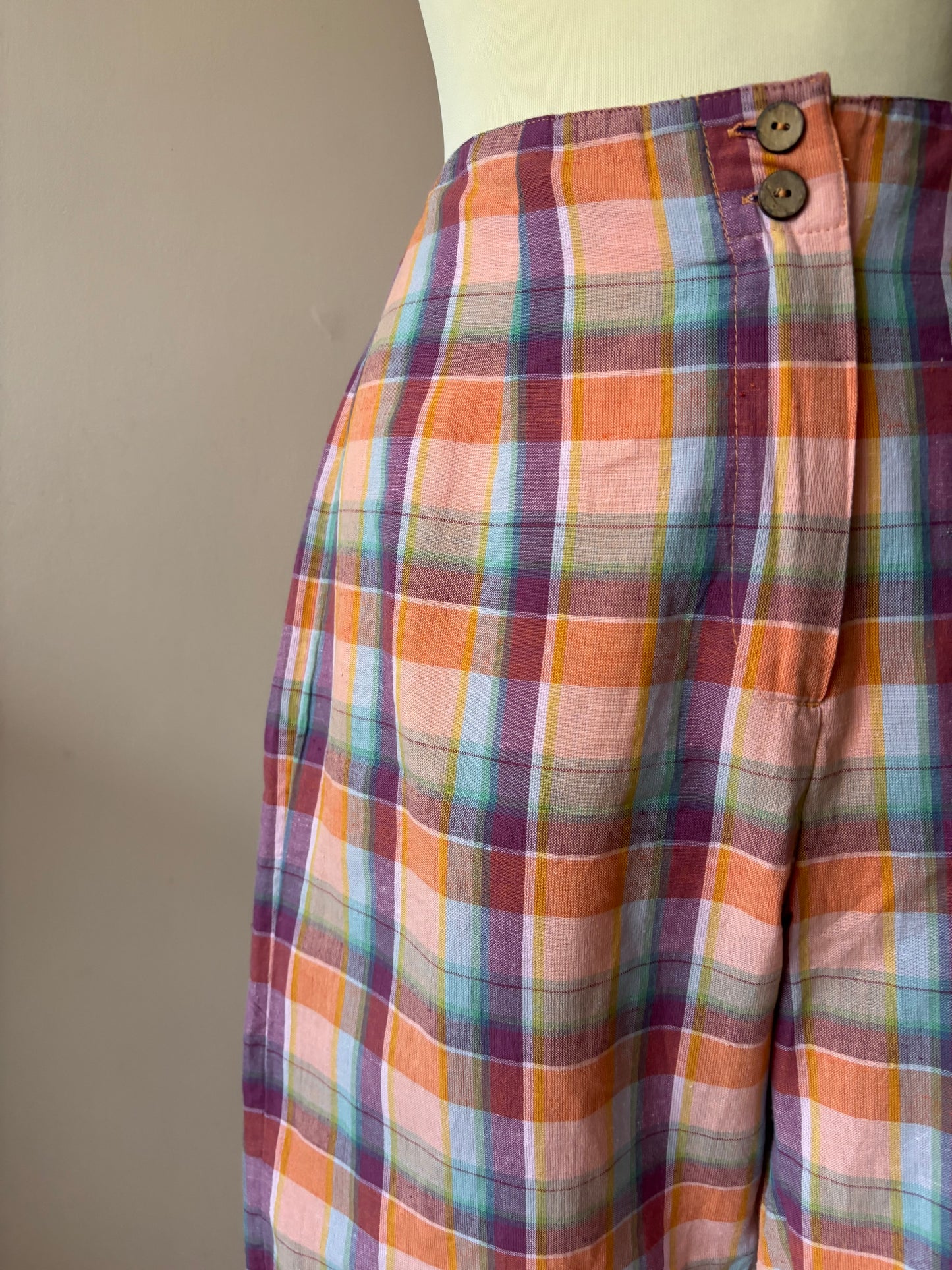 Linen cotton mix check trousers size 12/14