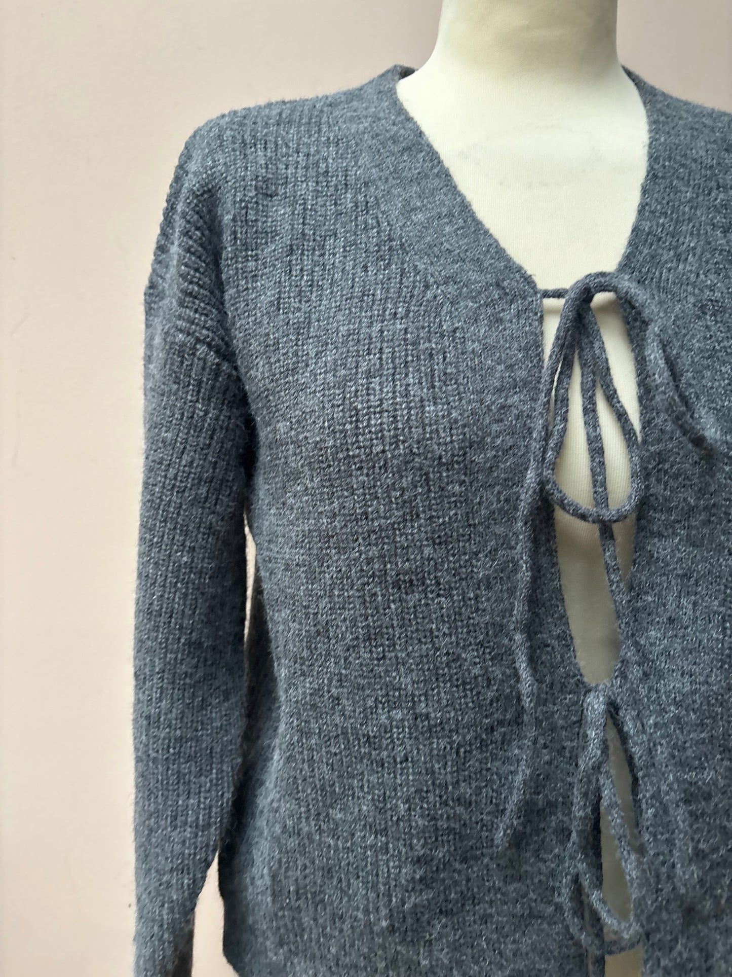 Grey knit front tie cardigan size 10