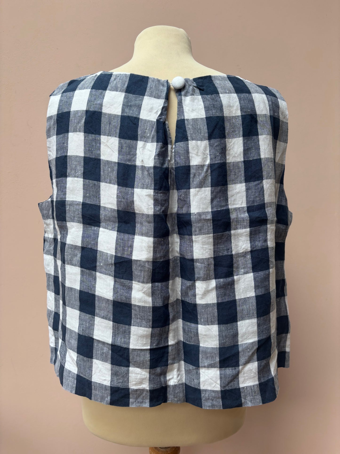 Blue white check 100% linen top size 16