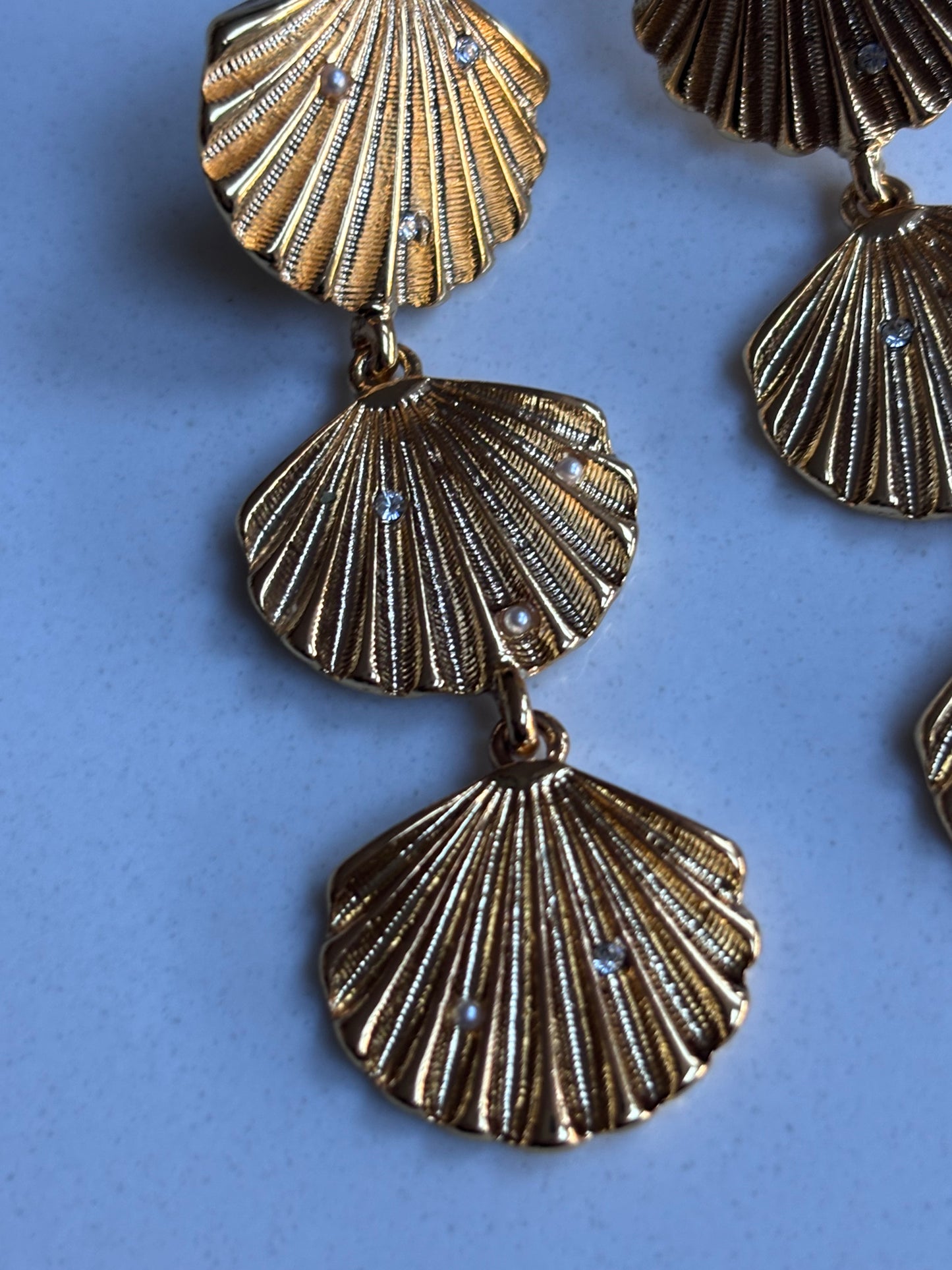 Gold three shell earrings