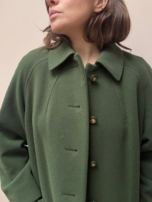 Vintage Green 100% wool long coat size 10/12