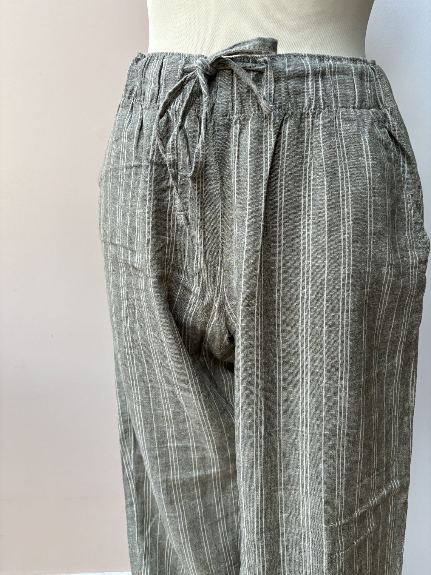 Olive cream linen cotton mix trousers size 12