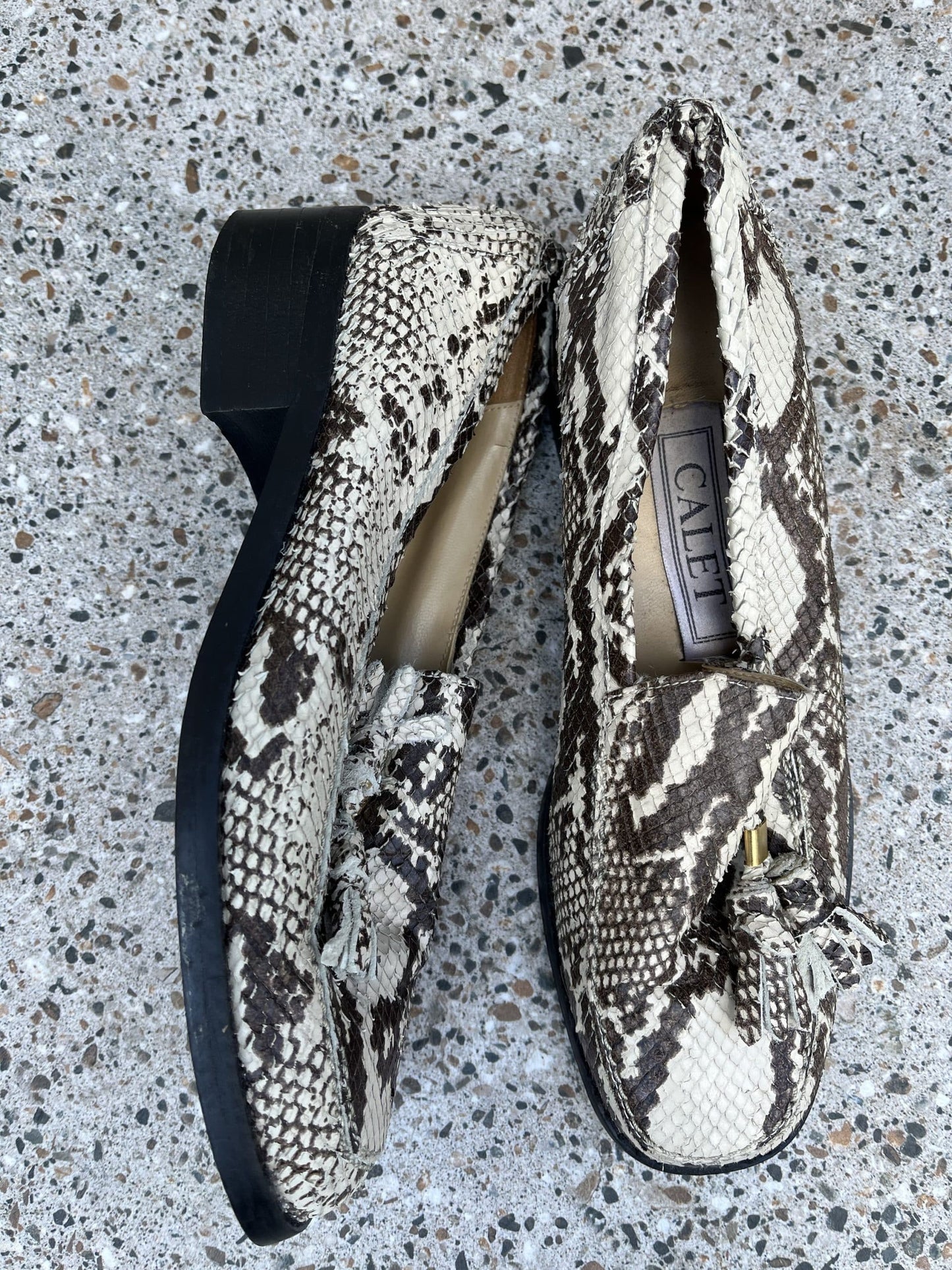 Snakeskin print leather loafers size uk4