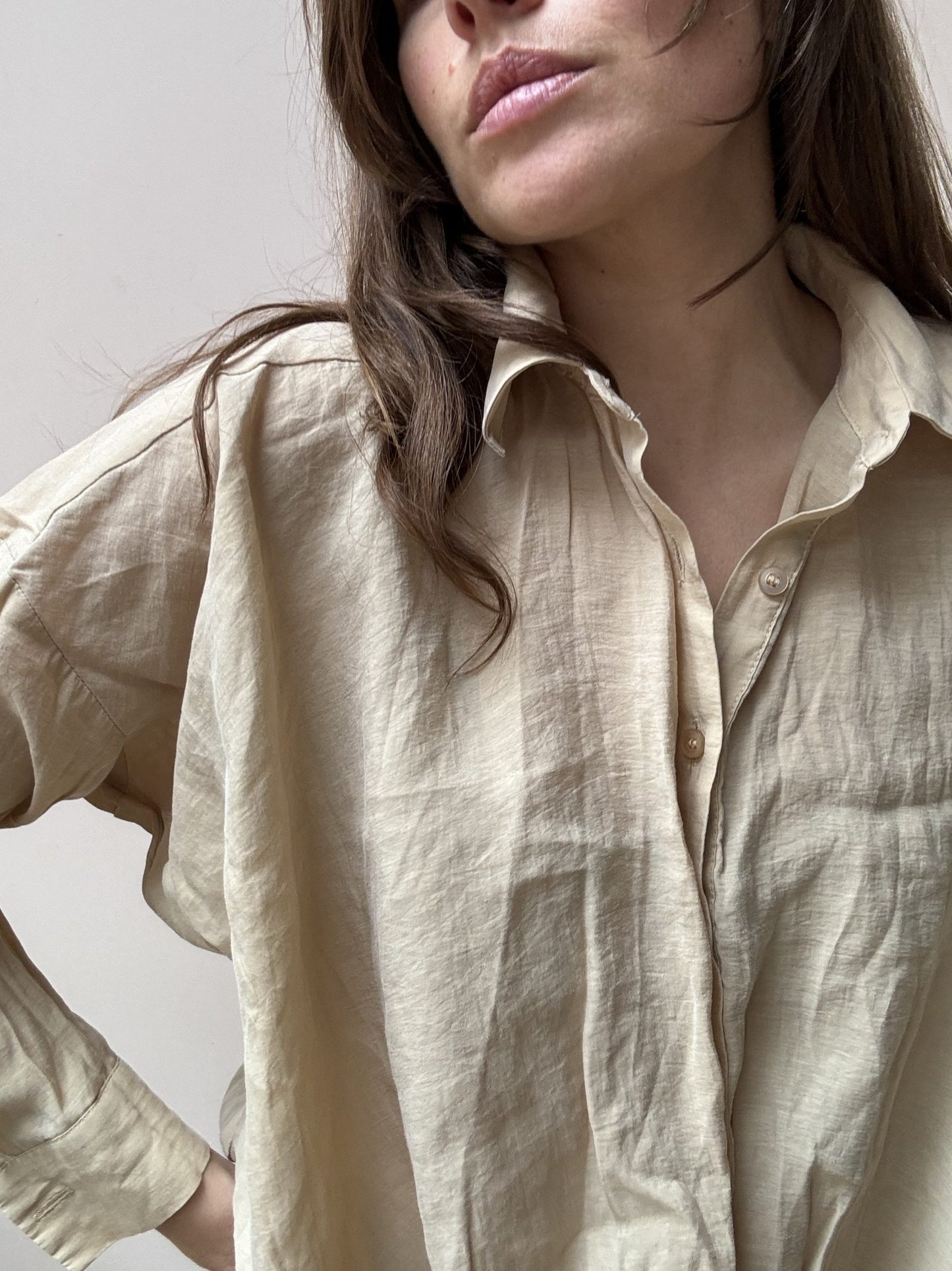 Lyocell mix beige shirt size UK8