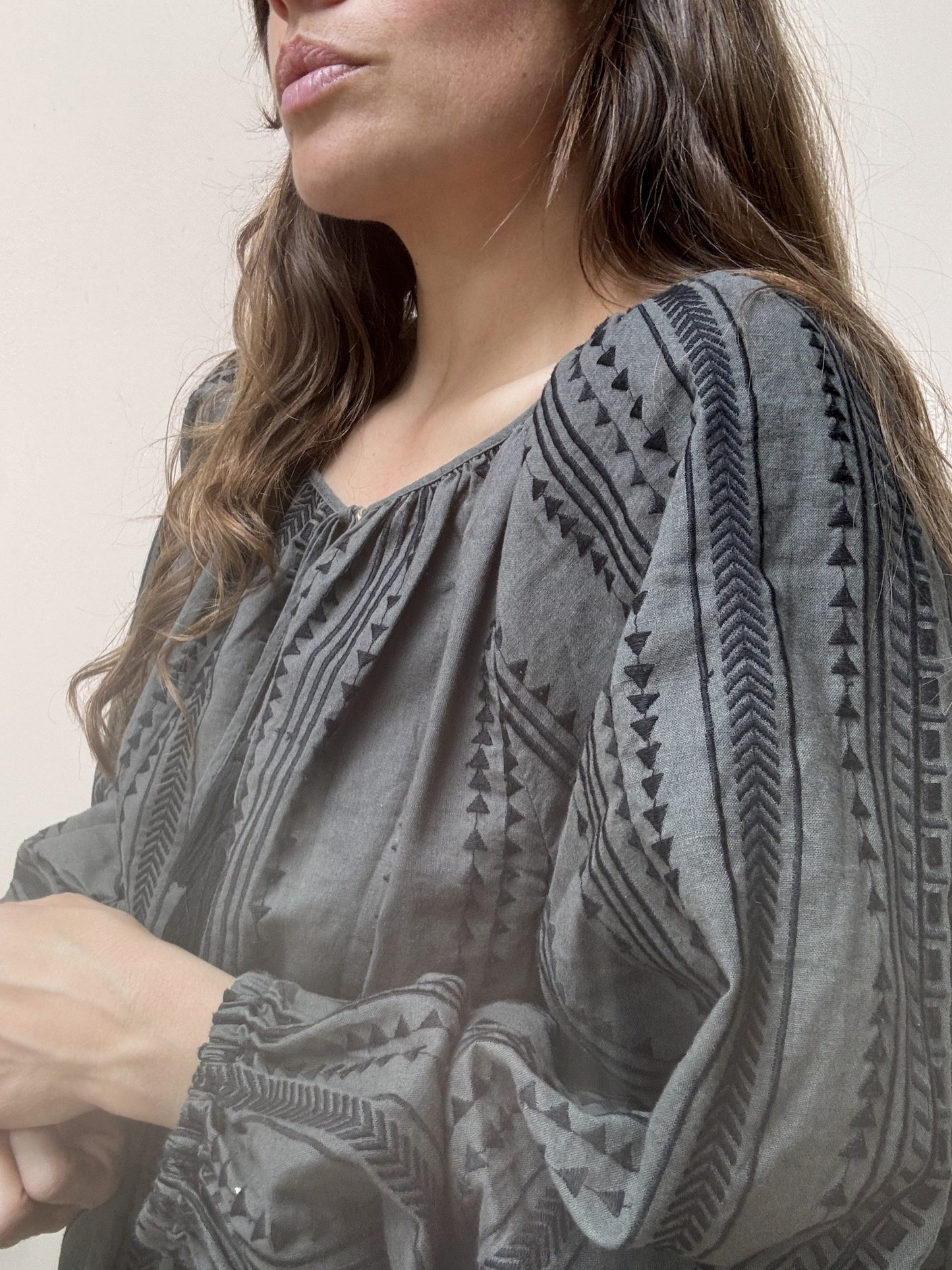 Green cotton embroidered top size 12-16