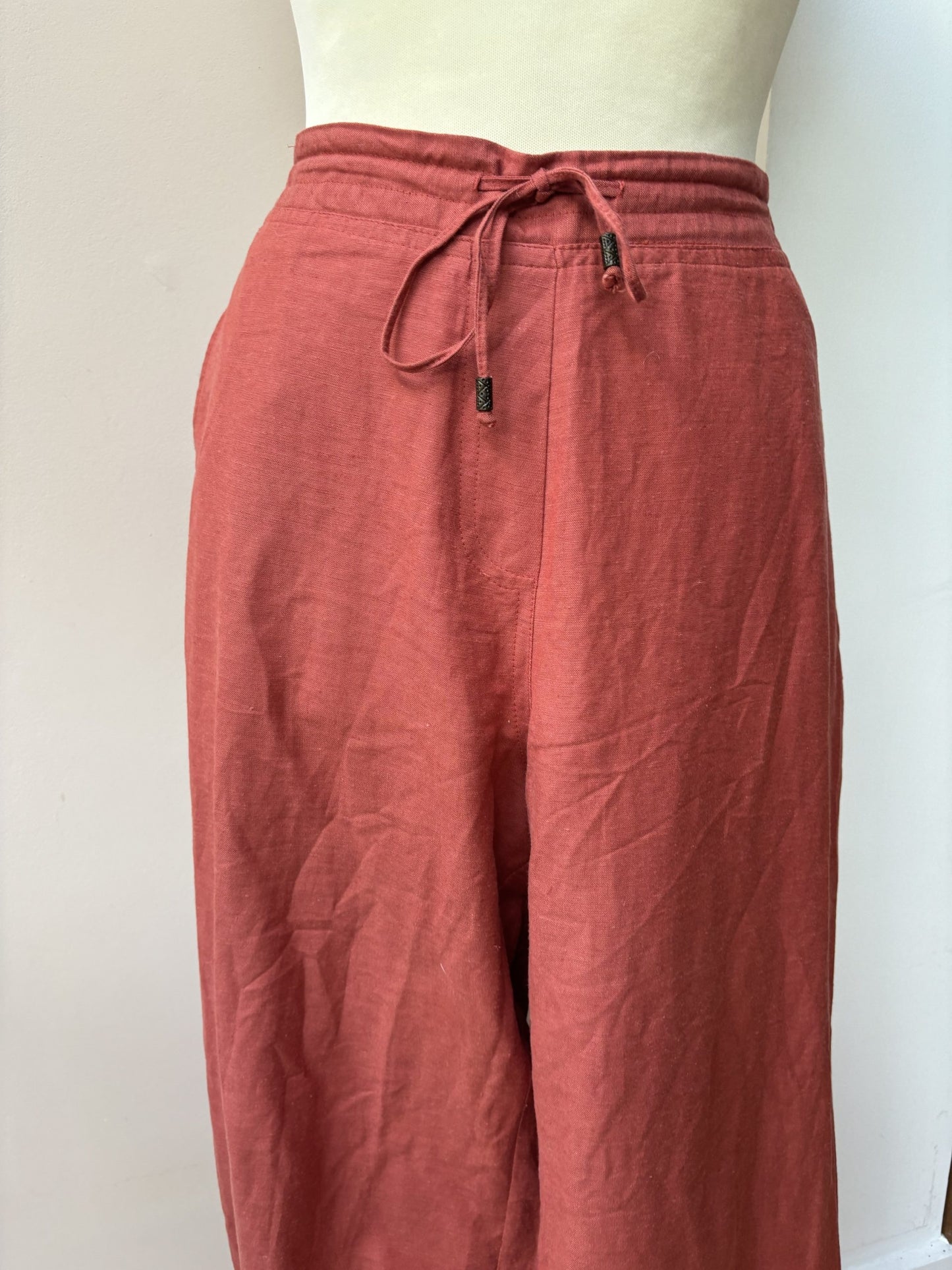 Burnt orange cotton linen mix trousers size 16/18