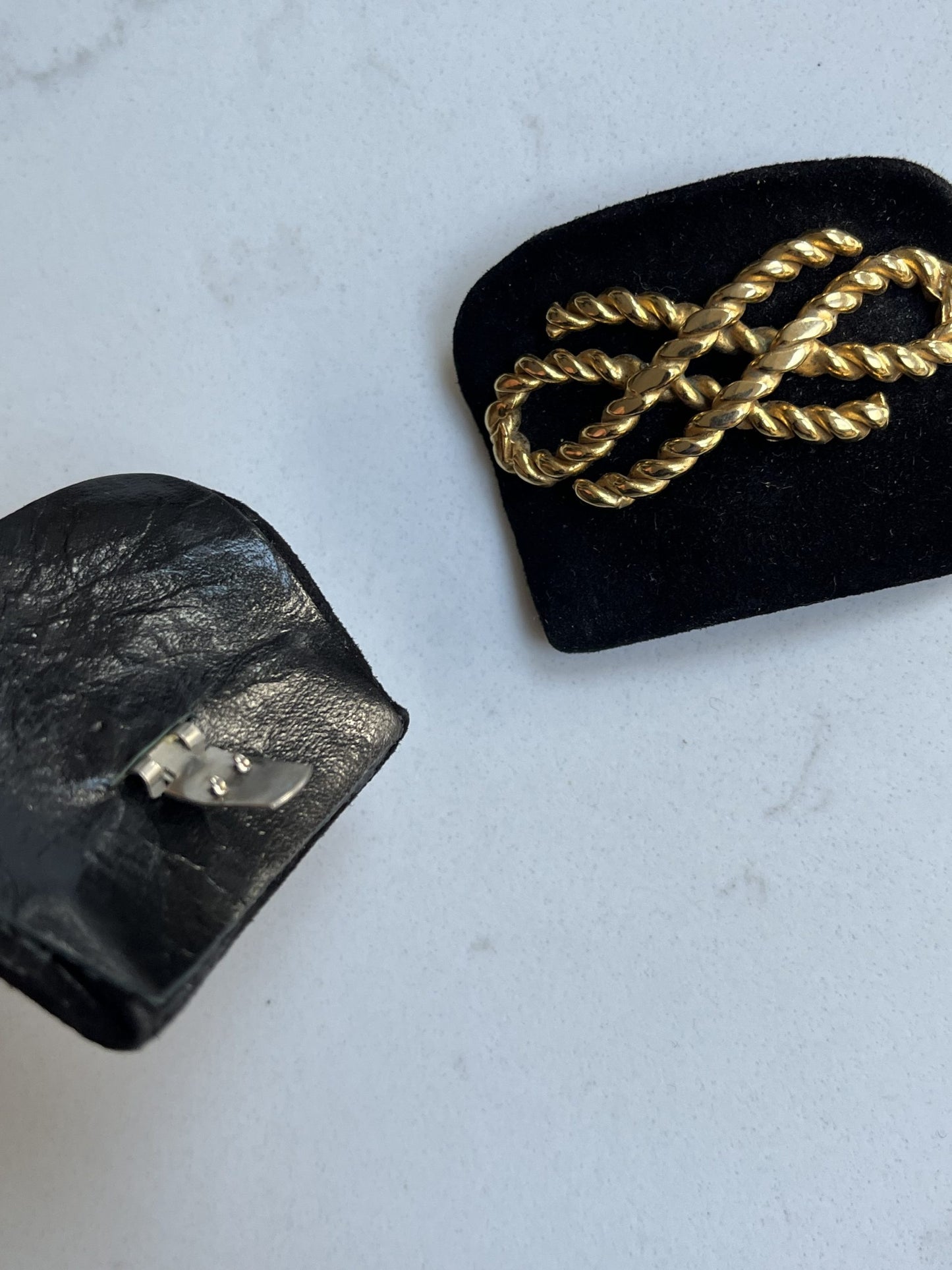 Black leather gold buckle shoe fronts
