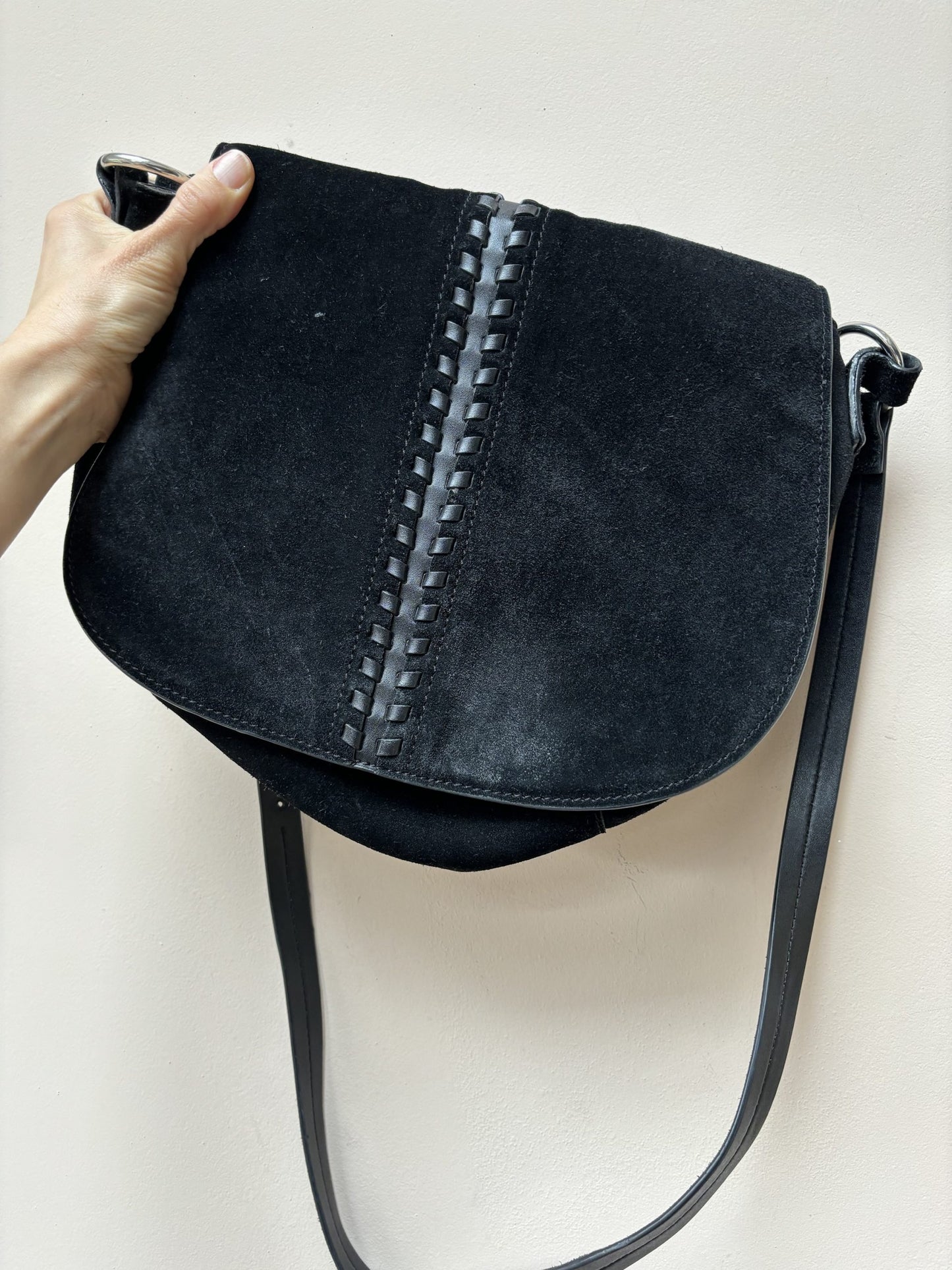 Black suede saddle bag