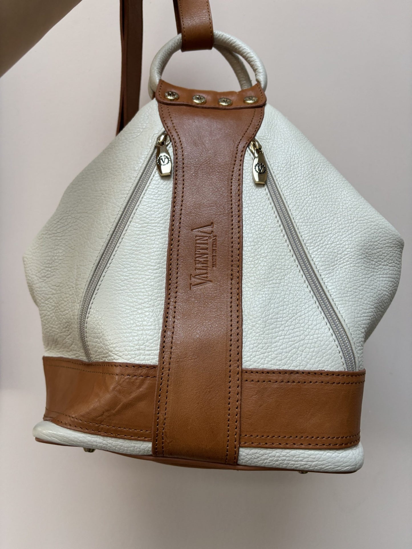 Vintage leather cream and tan bag