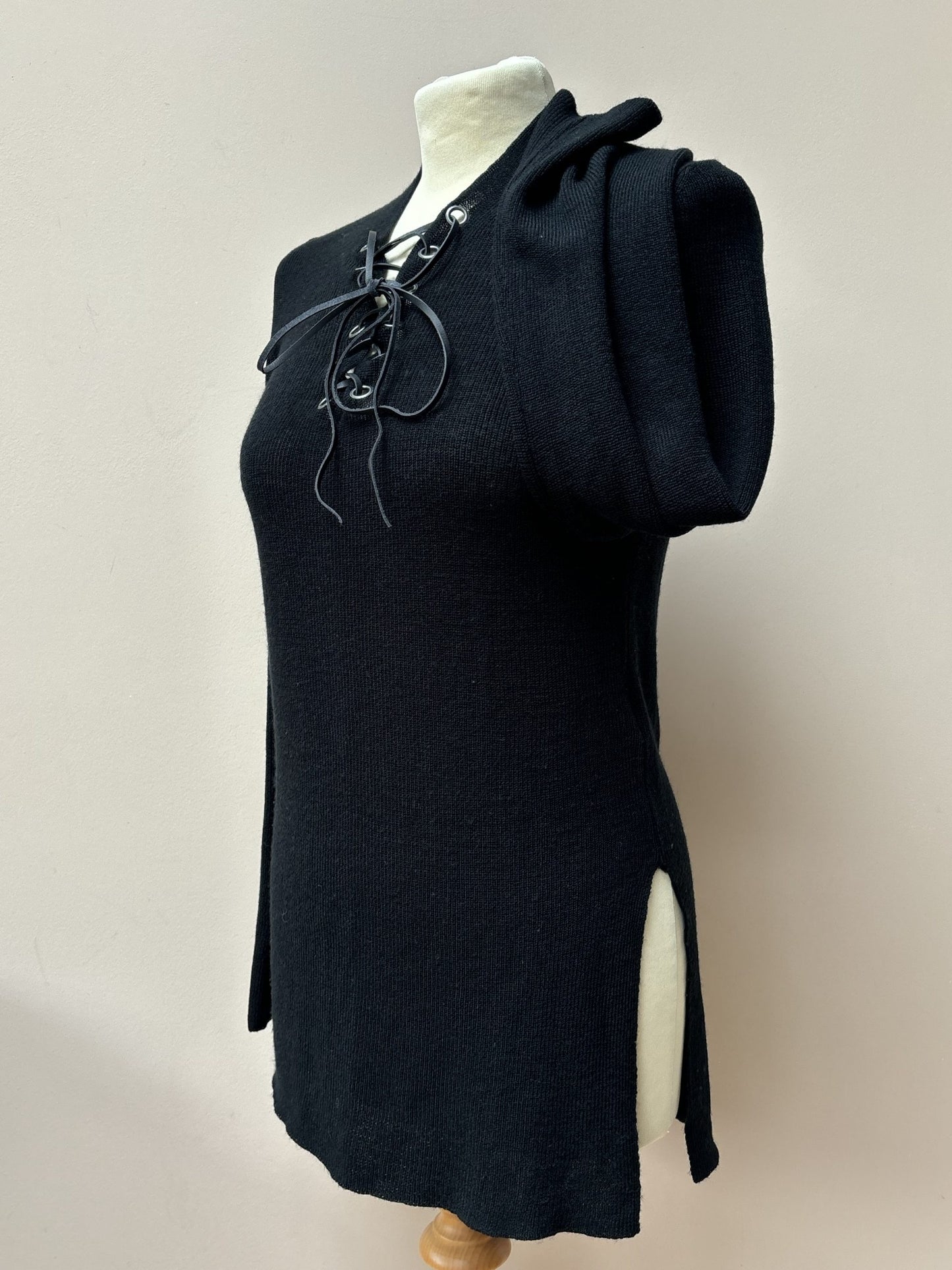 Wool mix top with leather lace tie front size Medium