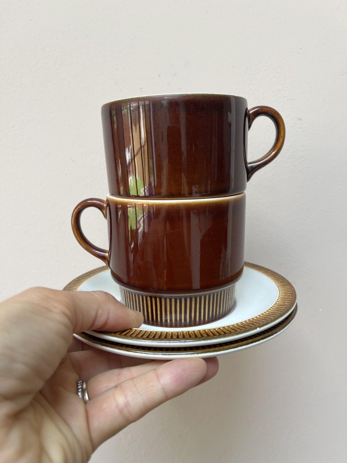 Poole Pottery vintage breakfast cups and saucers x 2