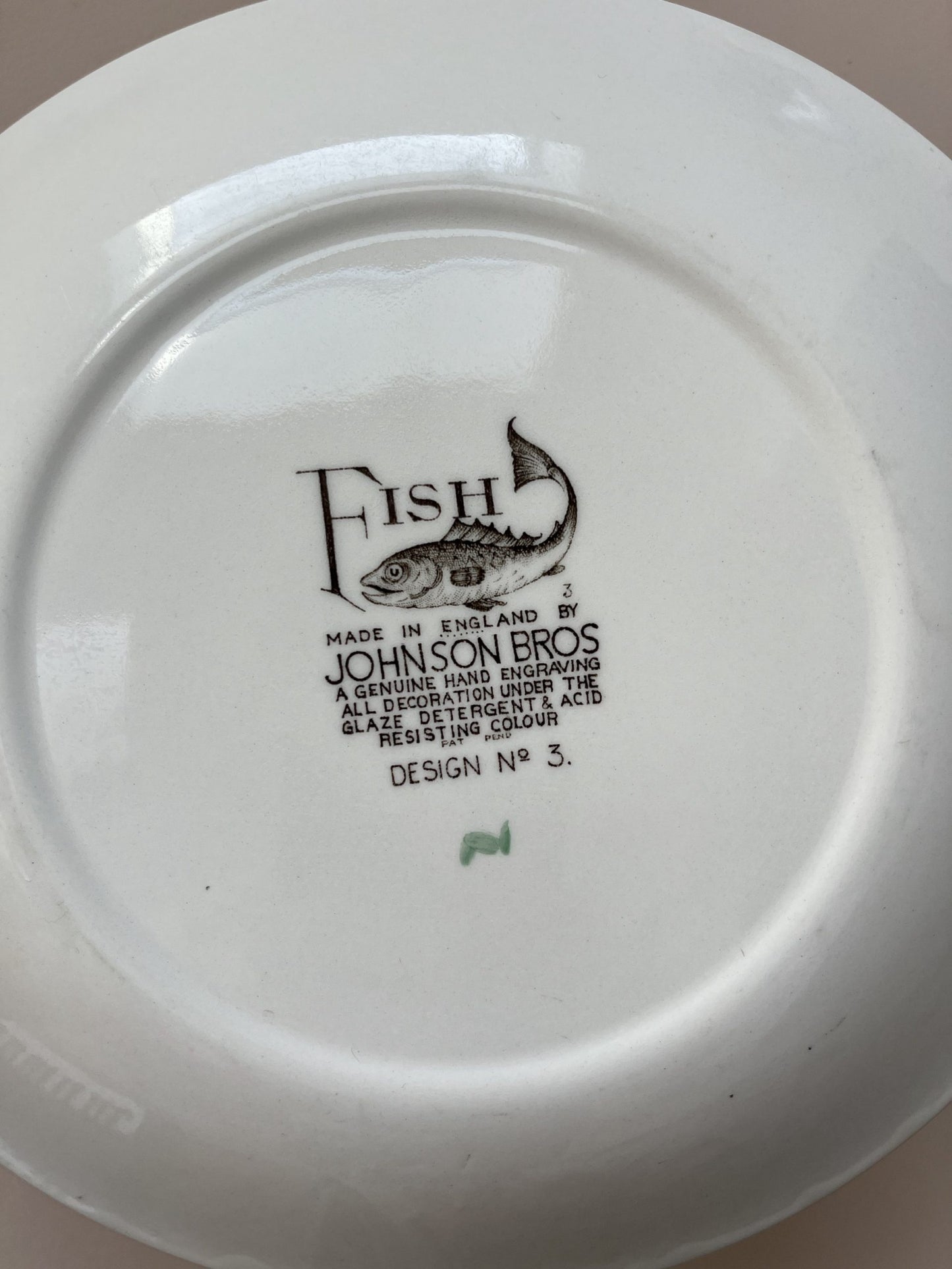 Set of three Johnson Bros fish plates no. 5, no. 3 and no.7