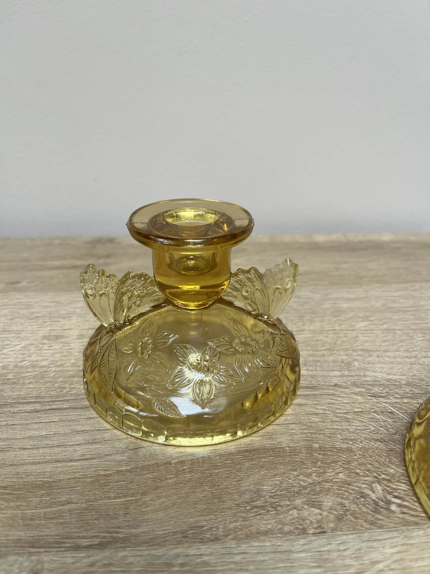 Vintage pale amber glass candleholder