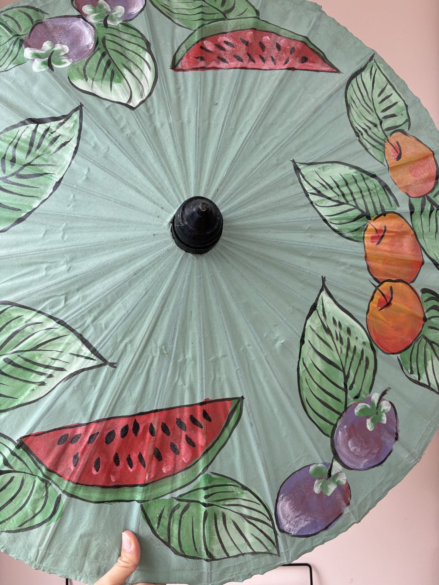 Vintage handmade paper and wood fruit pattern umbrella