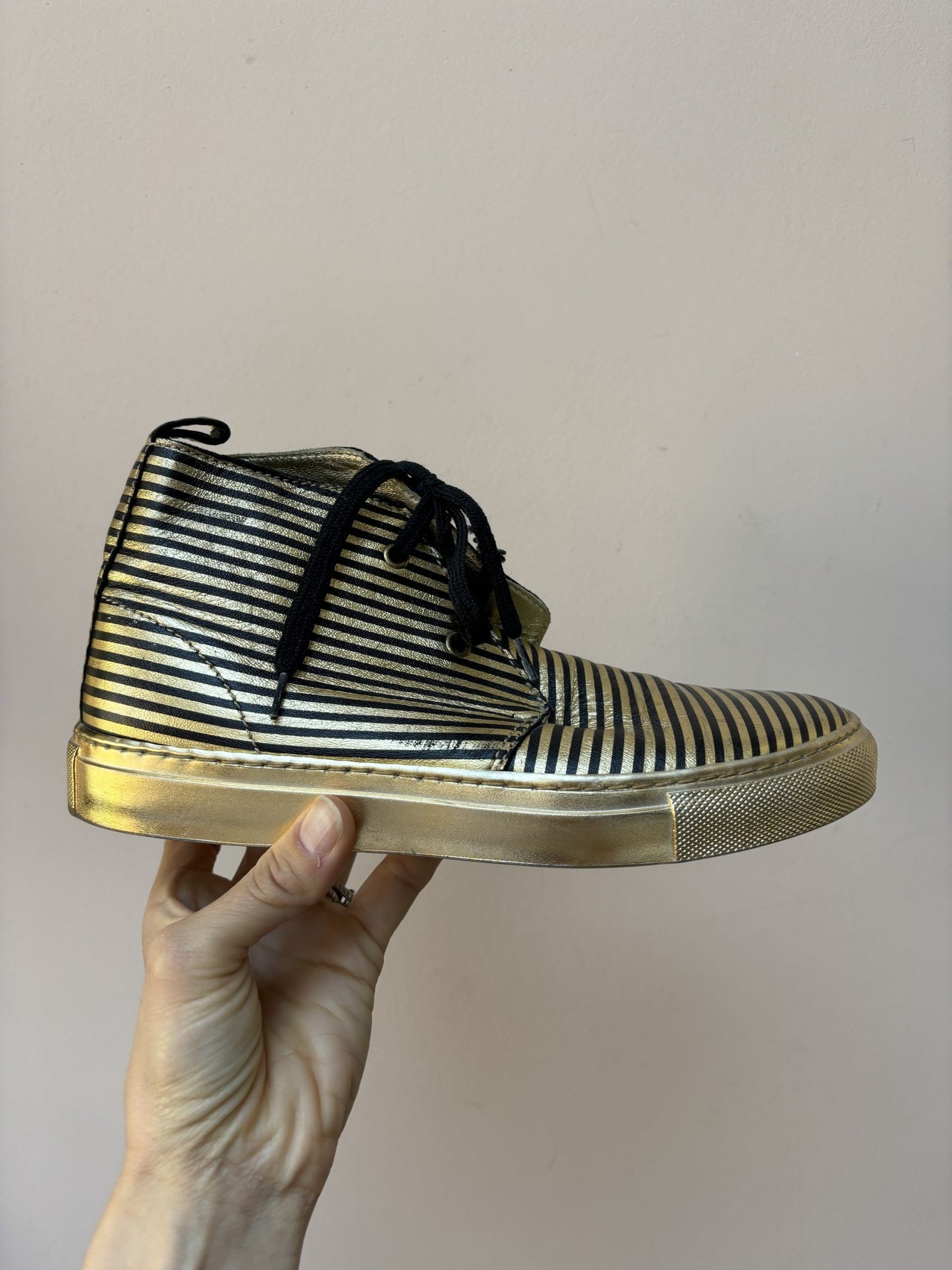 Sonia Rykiel gold black leather boots size UK4.5