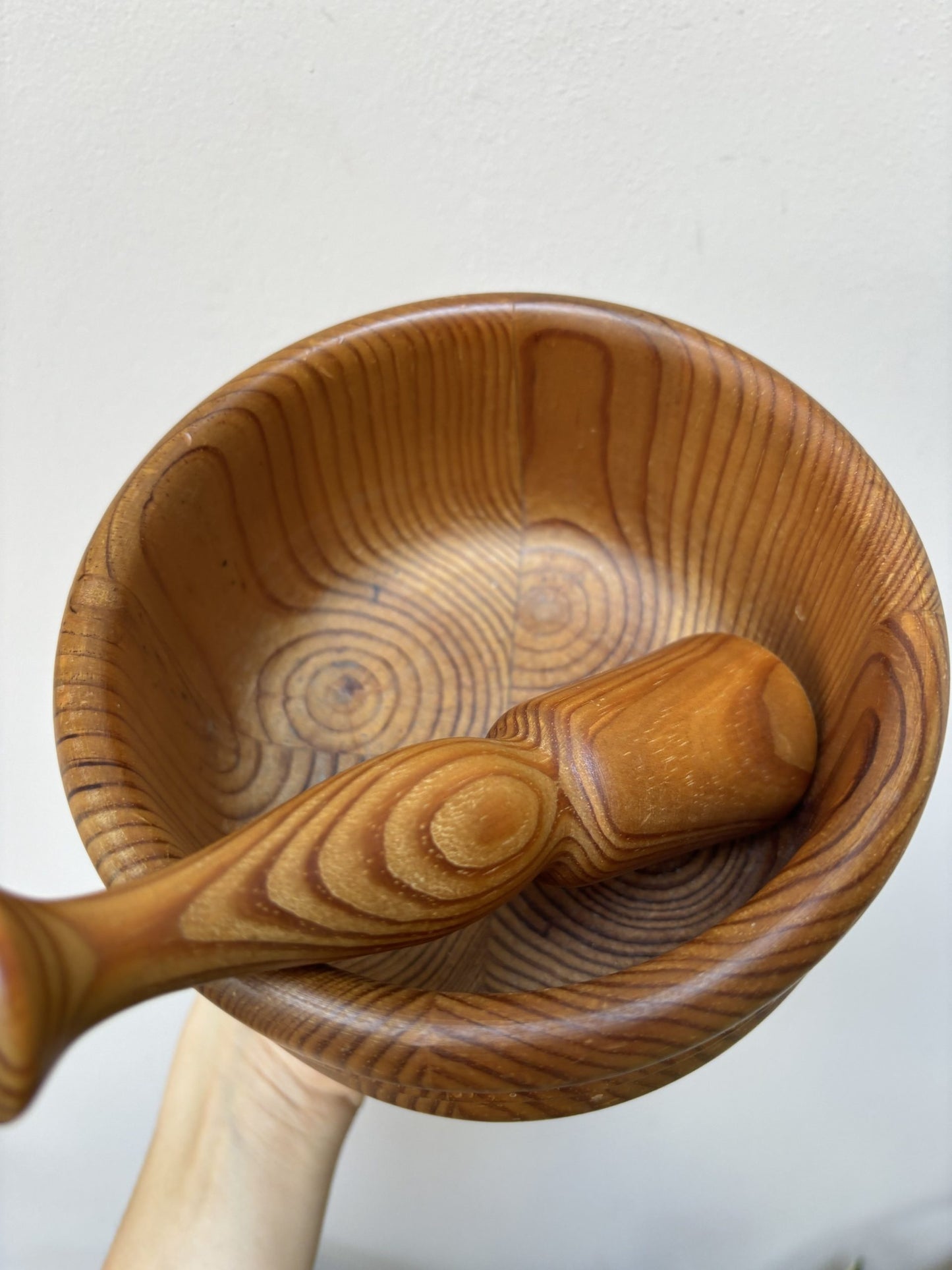 Large vintage French wooden pestle and mortar
