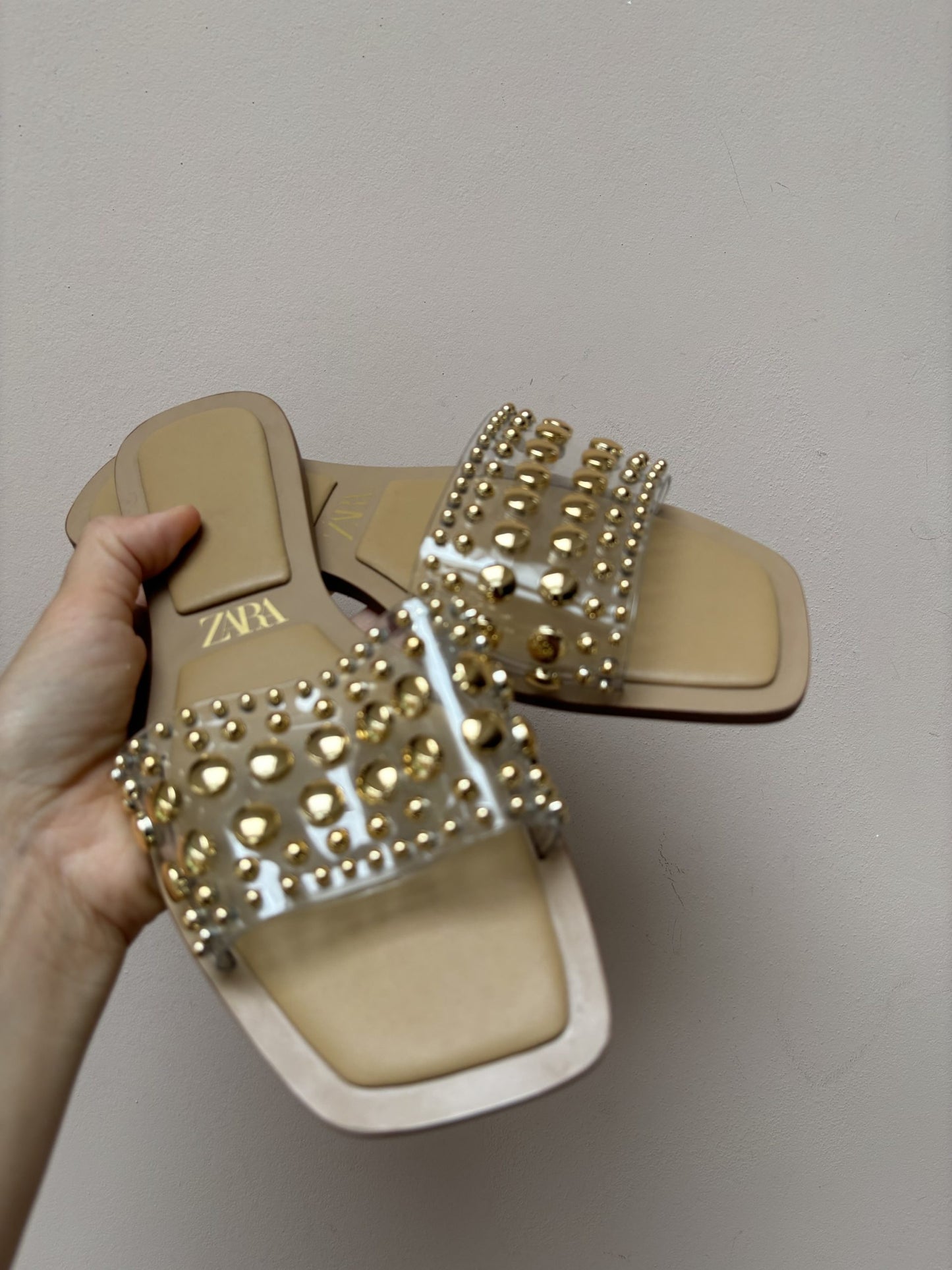 Gold studded flats size UK4