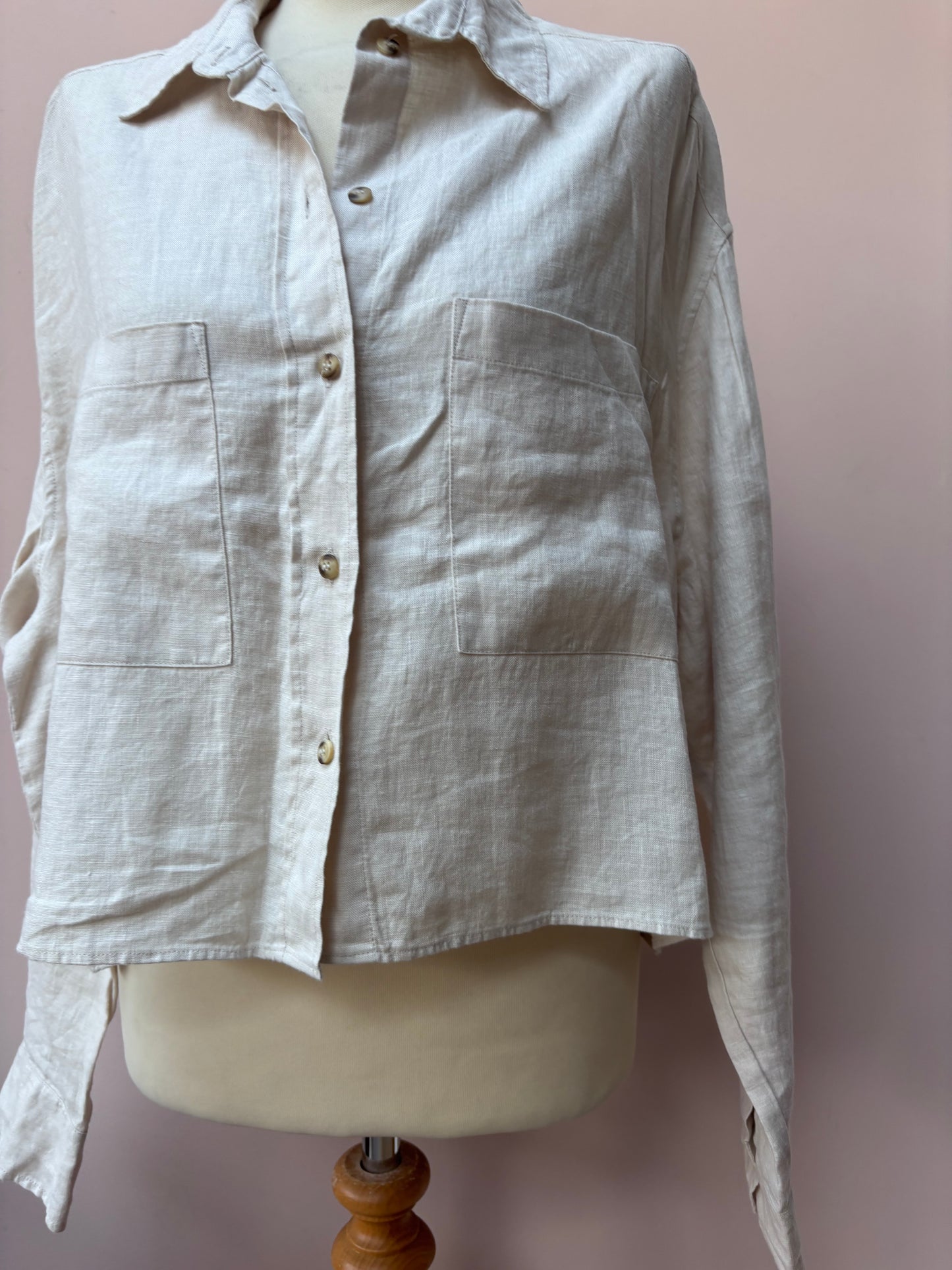 Beige cropped 100% linen shirt size 12/14