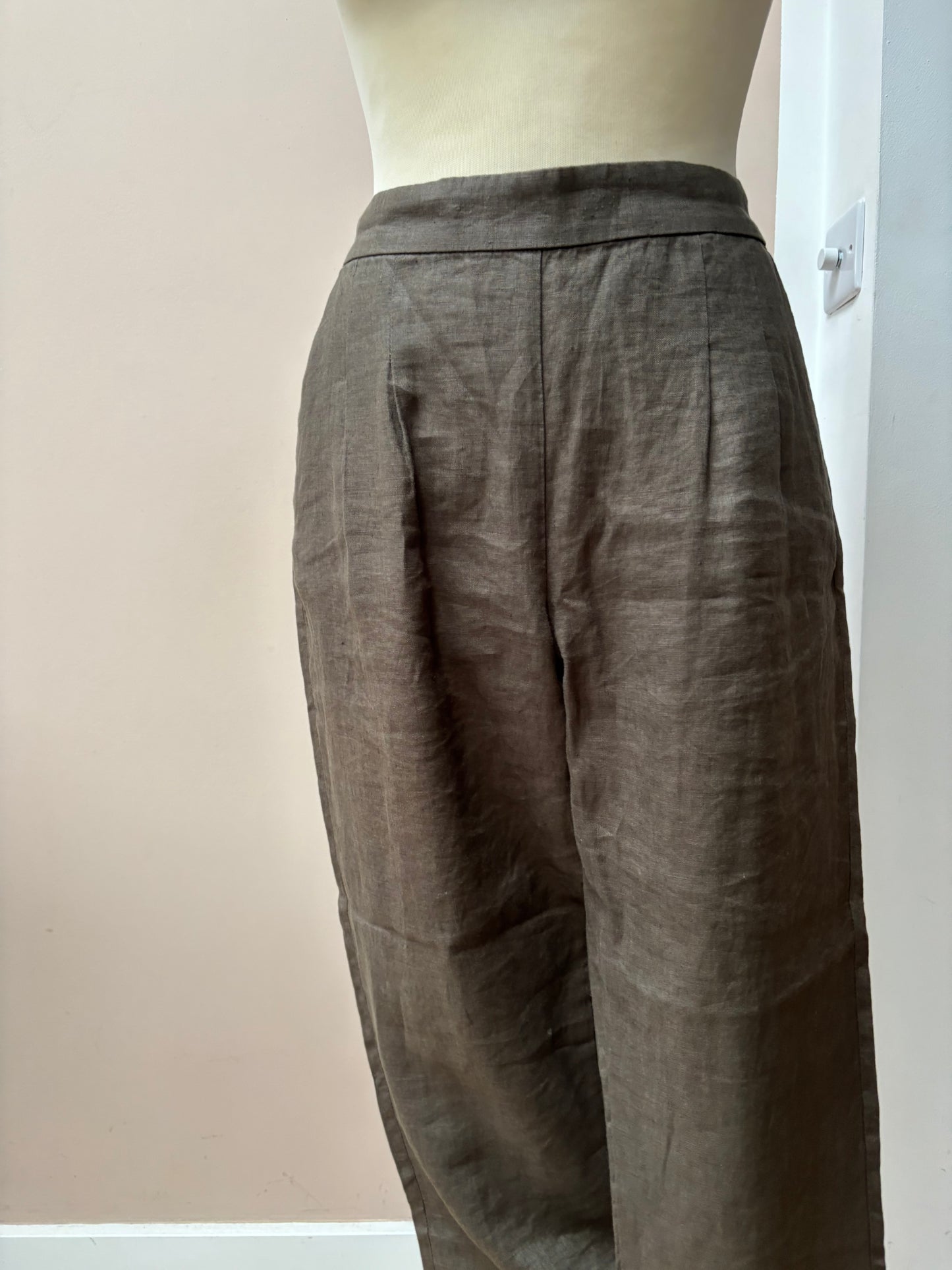 Khaki 100% linen trousers size 12