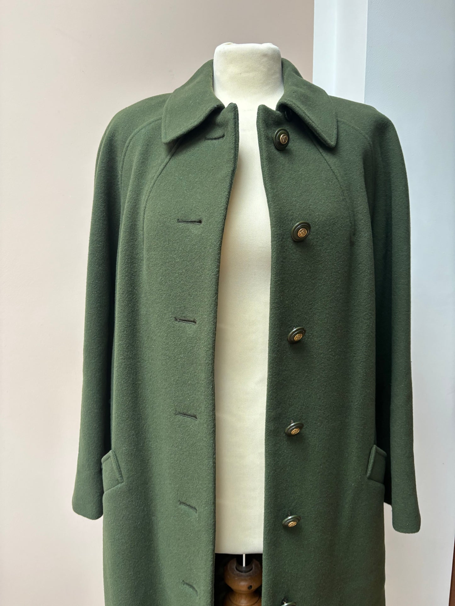 Vintage Green 100% wool long coat size 10/12