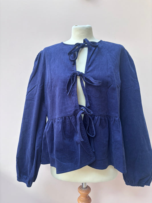 Navy tie front 100% cotton cord top size 14 BNWT