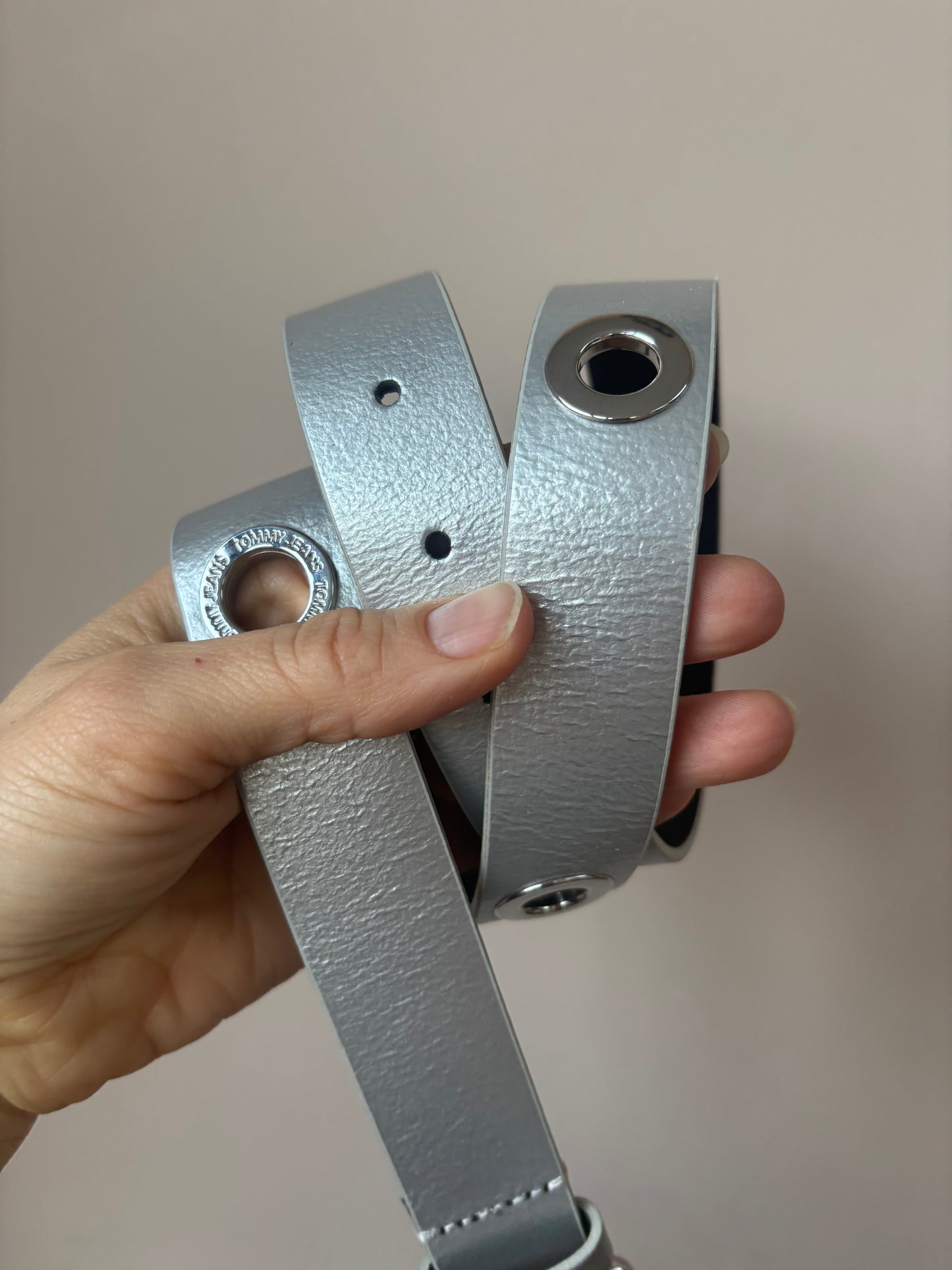 Tommy Jeans Silver leather belt with holes size Small