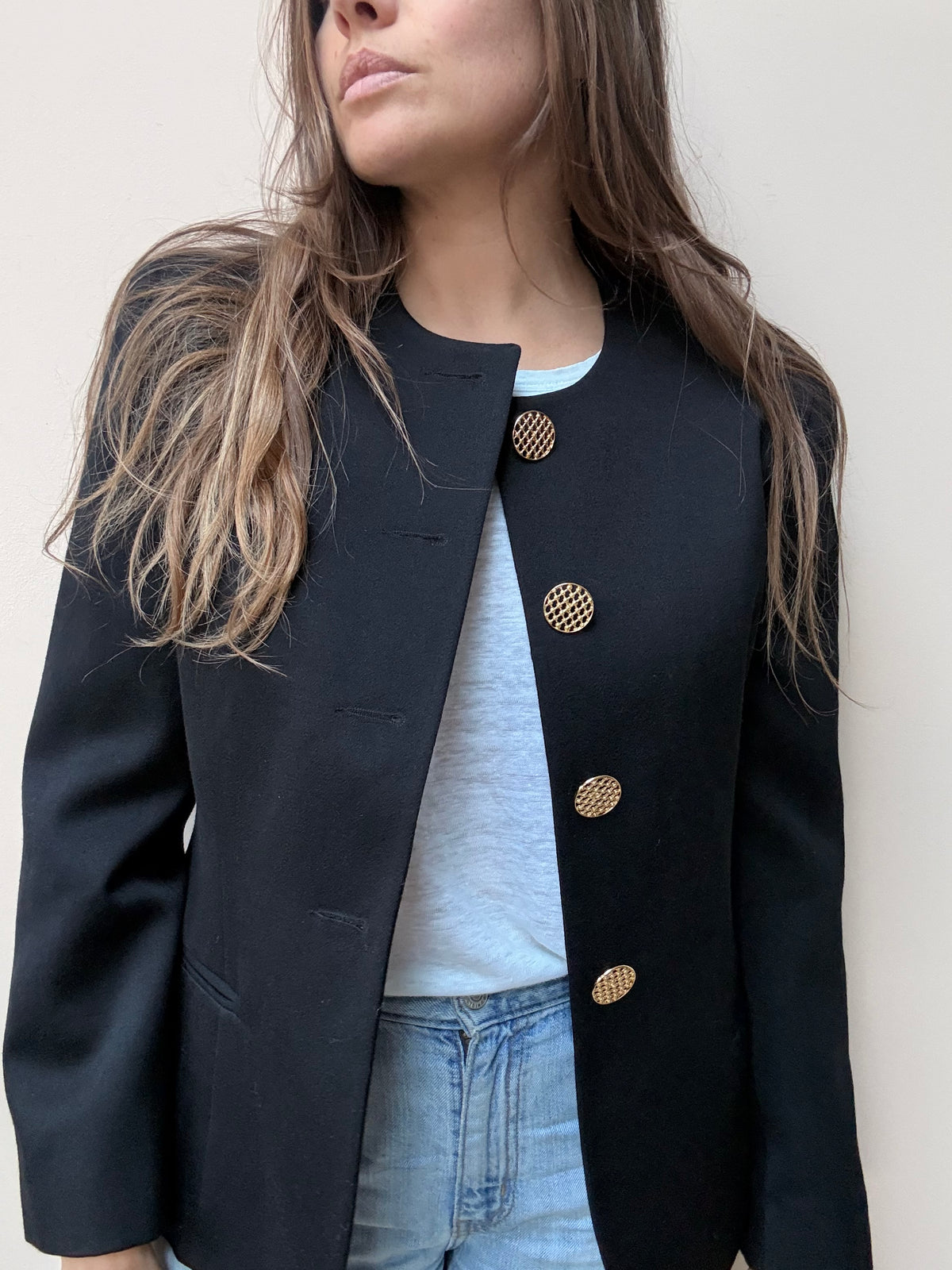 Vintage navy 100% wool blazer size 10/12
