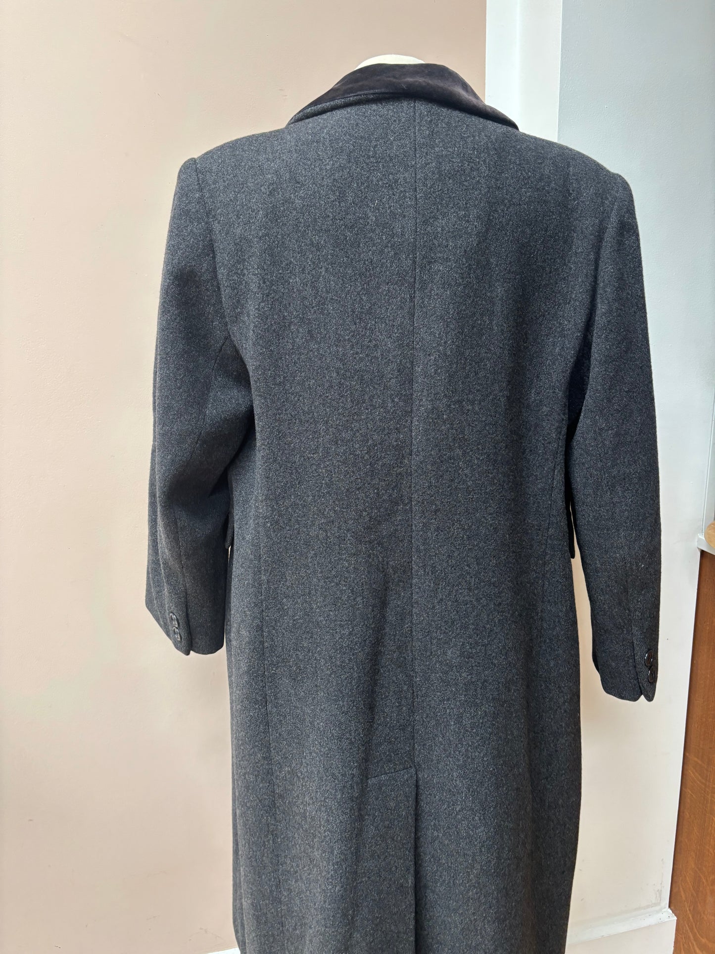 Charcoal grey wool coat velvet collar size 12
