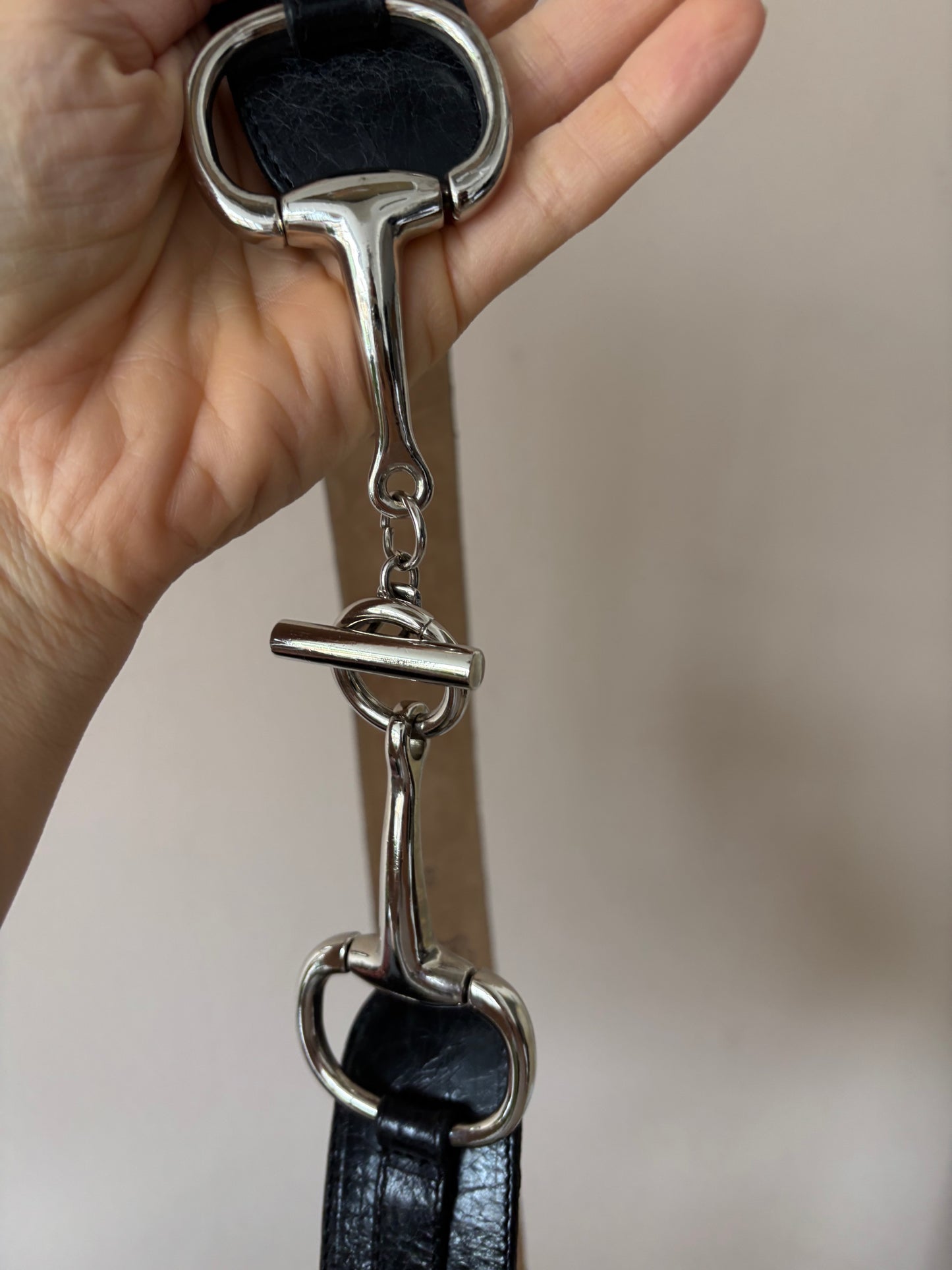 Vintage leather belt with silver buckle size Medium